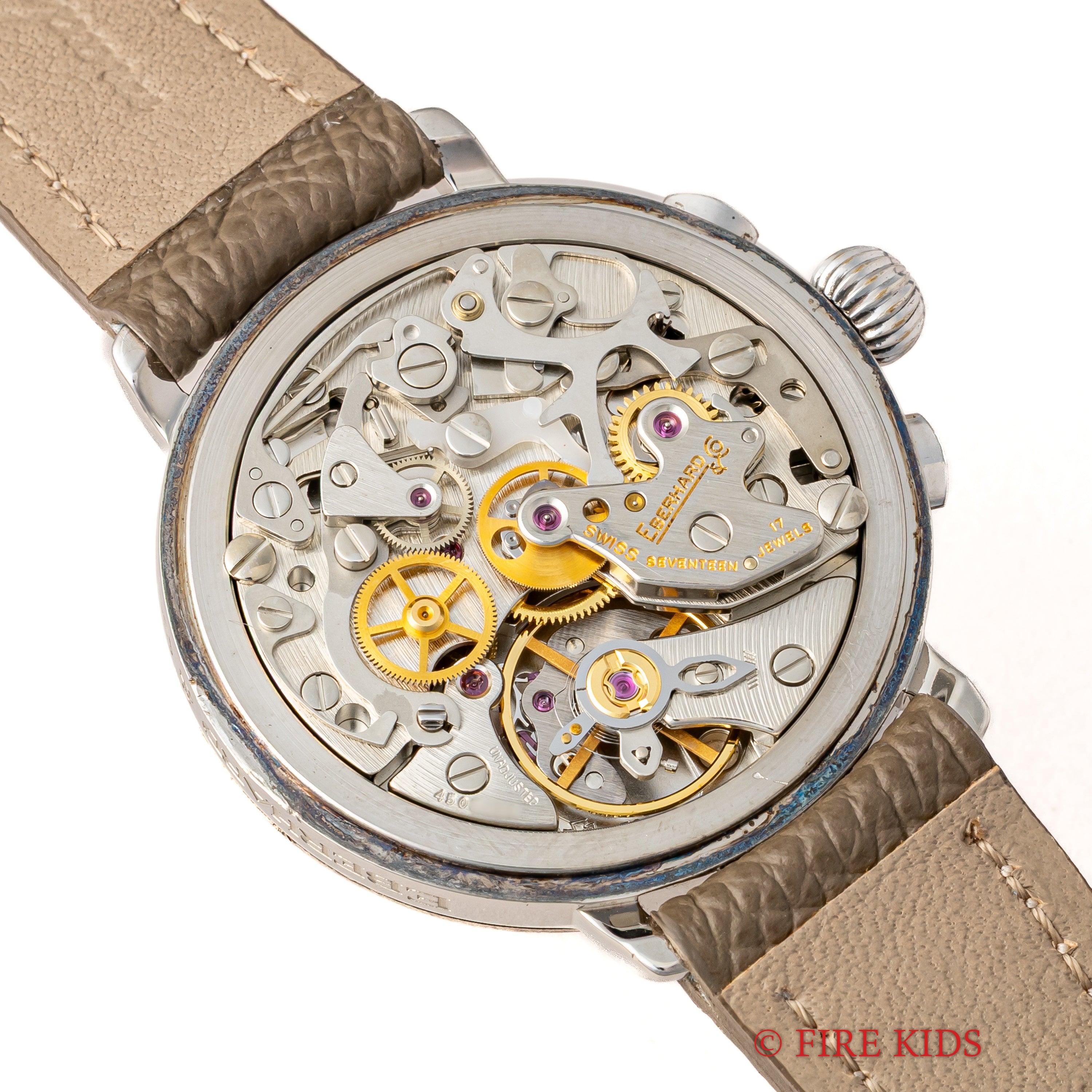 エベラール 2レジスタークロノグラフ 銀無垢ケース 1990年代製 手巻 Cal.レマニア1872 純正尾錠