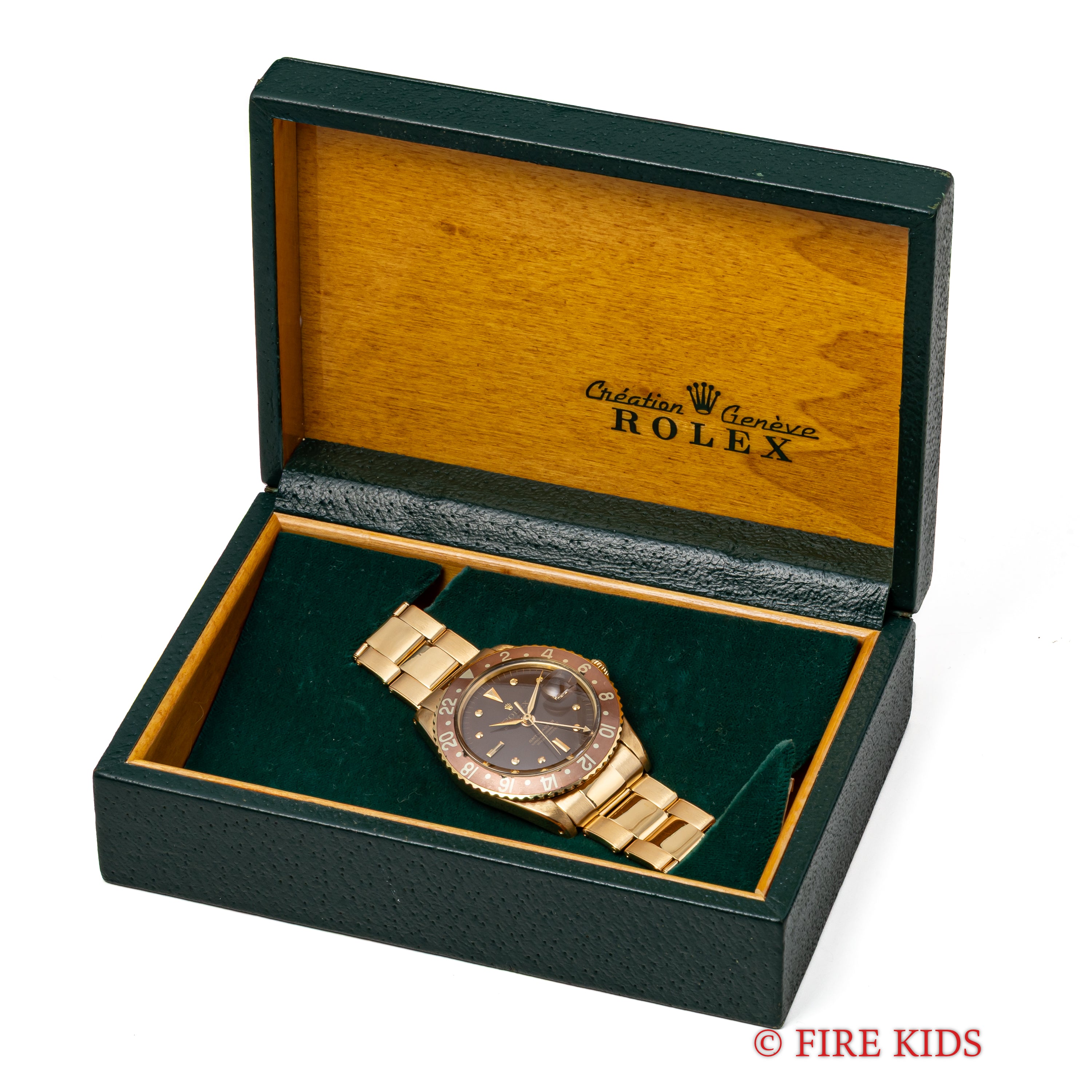 ロレックス 18金無垢GMTマスター Ref.1675 1964年製 ガードレス 茶ツボ ドーフィンハンド 純正金無垢リベットブレス