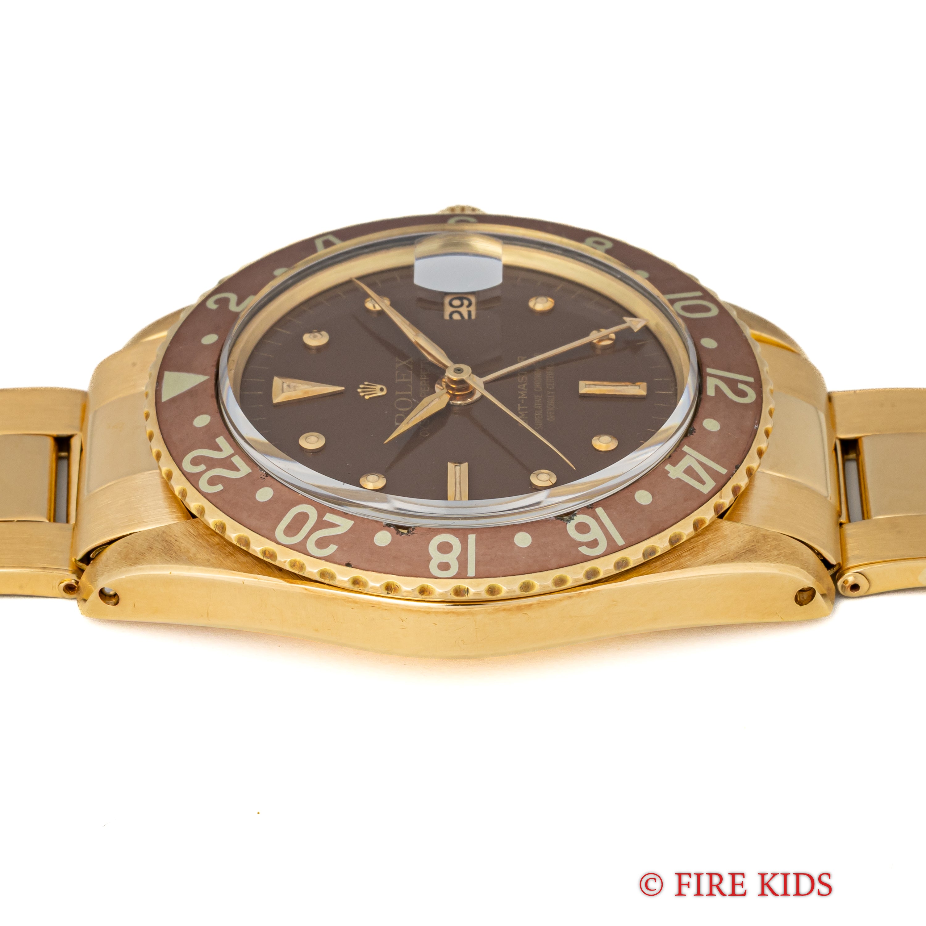 ロレックス 18金無垢GMTマスター Ref.1675 1964年製 ガードレス 茶ツボ ドーフィンハンド 純正金無垢リベットブレス