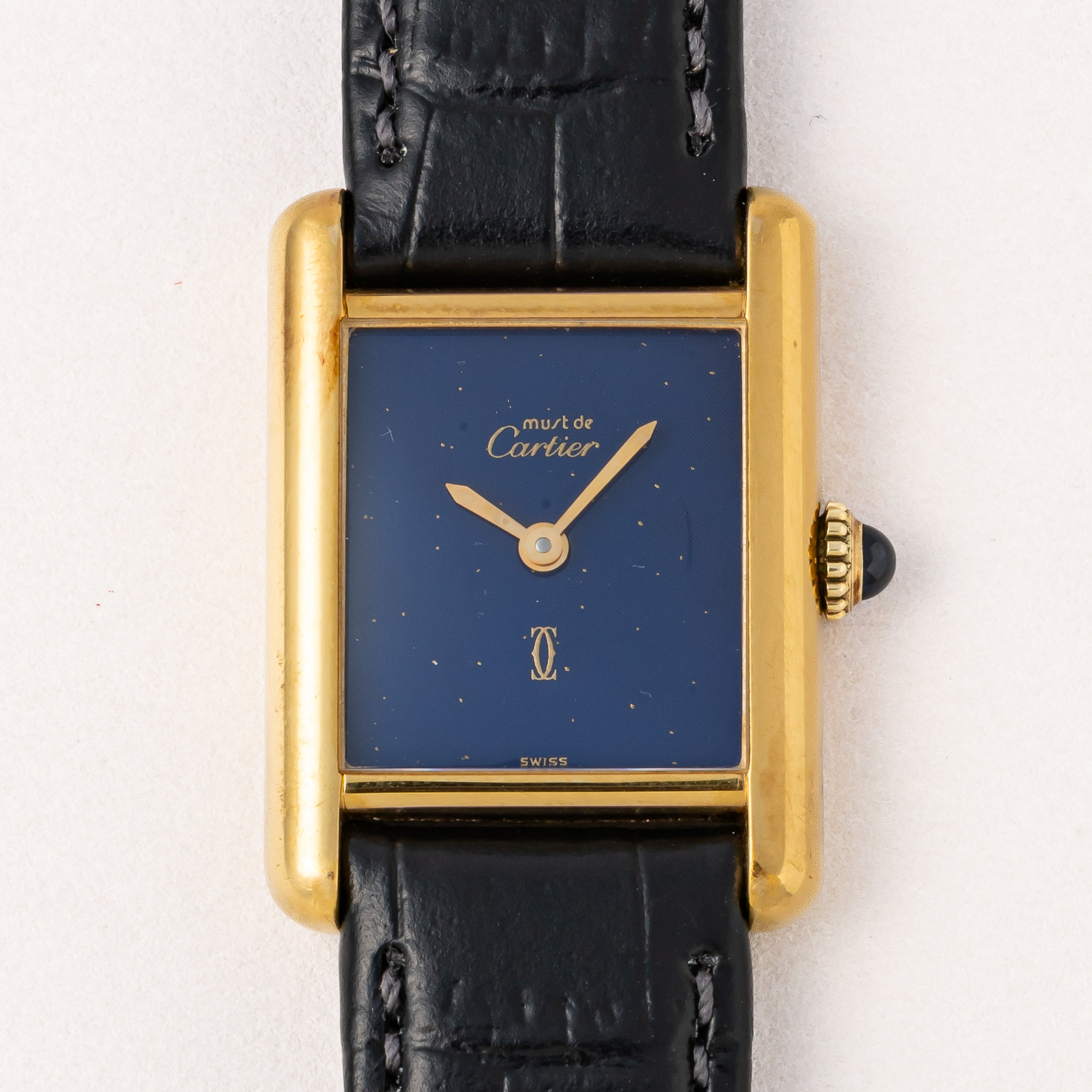カルティエ マストタンク 1980年代製 SMサイズ 手巻き ラピスブルーダイヤル 純正尾錠付き