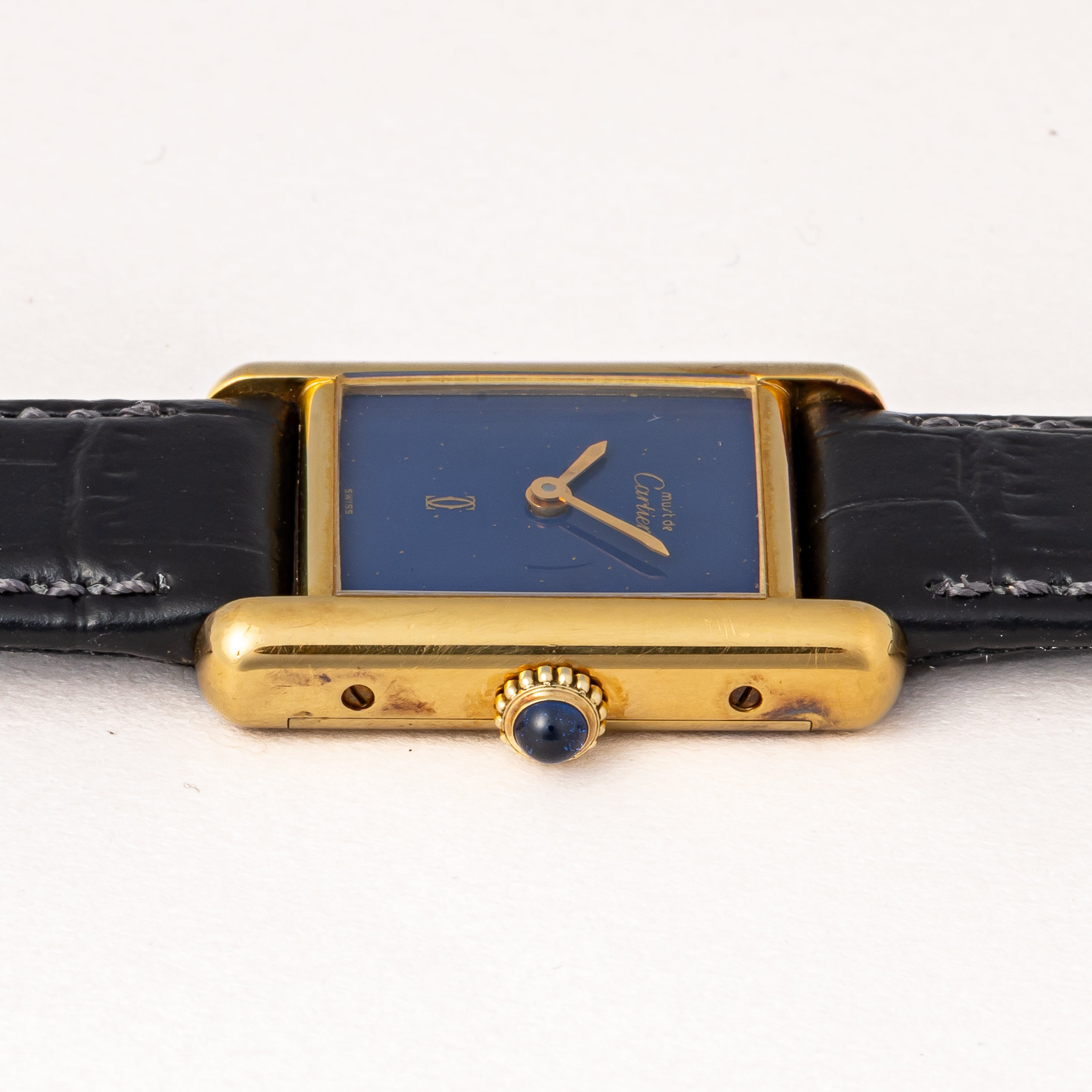 カルティエ マストタンク 1980年代製 SMサイズ 手巻き ラピスブルーダイヤル 純正尾錠付き