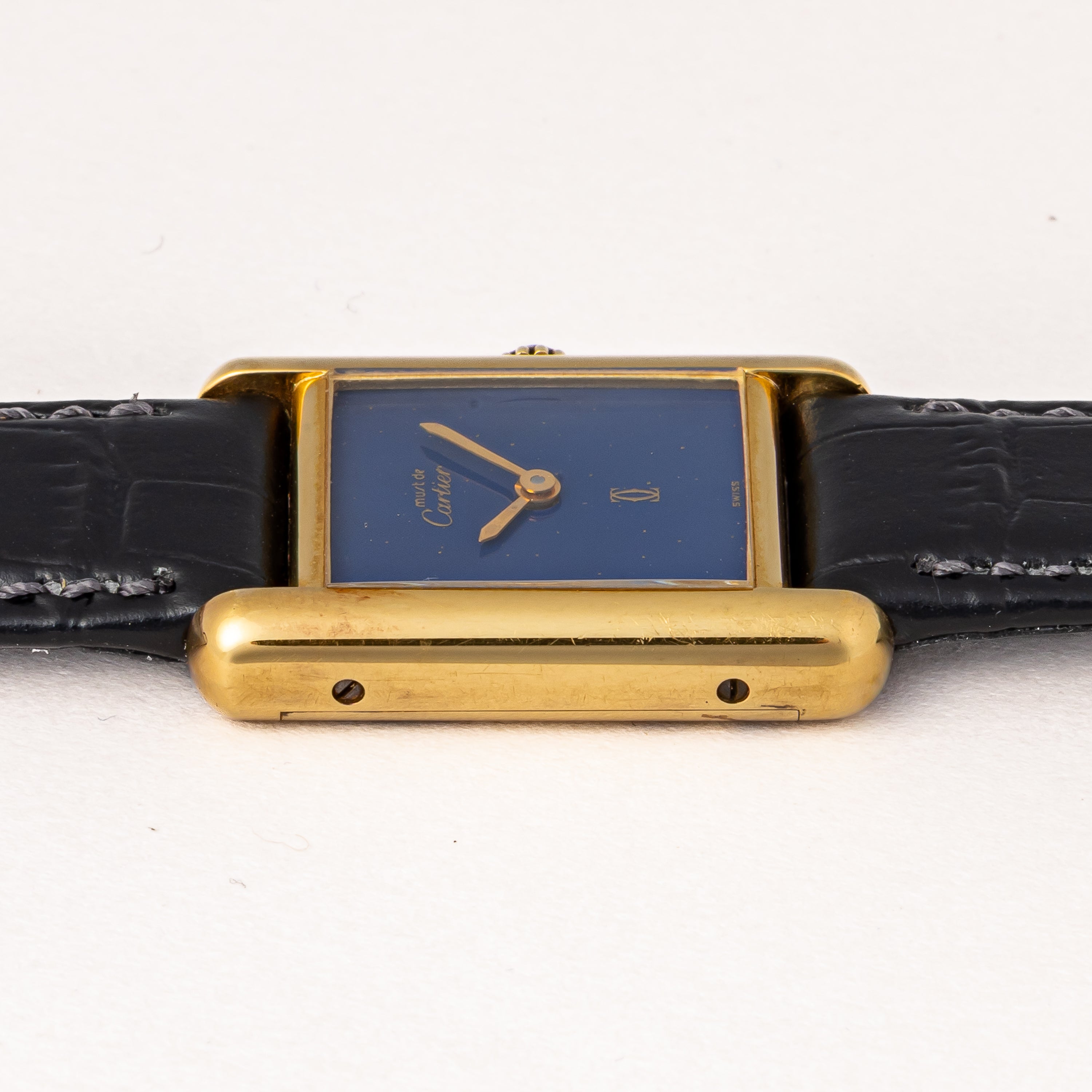 カルティエ マストタンク 1980年代製 SMサイズ 手巻き ラピスブルーダイヤル 純正尾錠付き