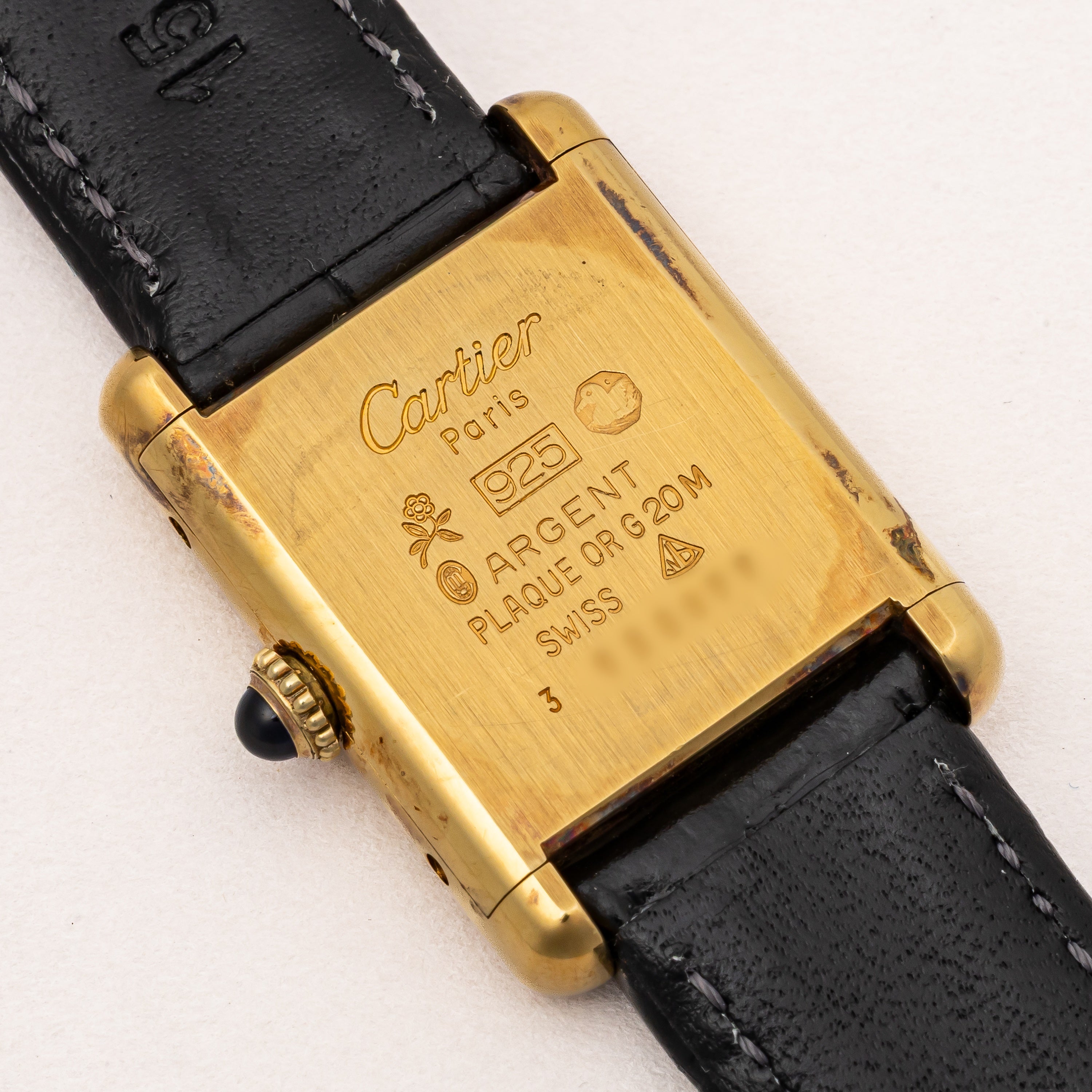 カルティエ マストタンク 1980年代製 SMサイズ 手巻き ラピスブルーダイヤル 純正尾錠付き