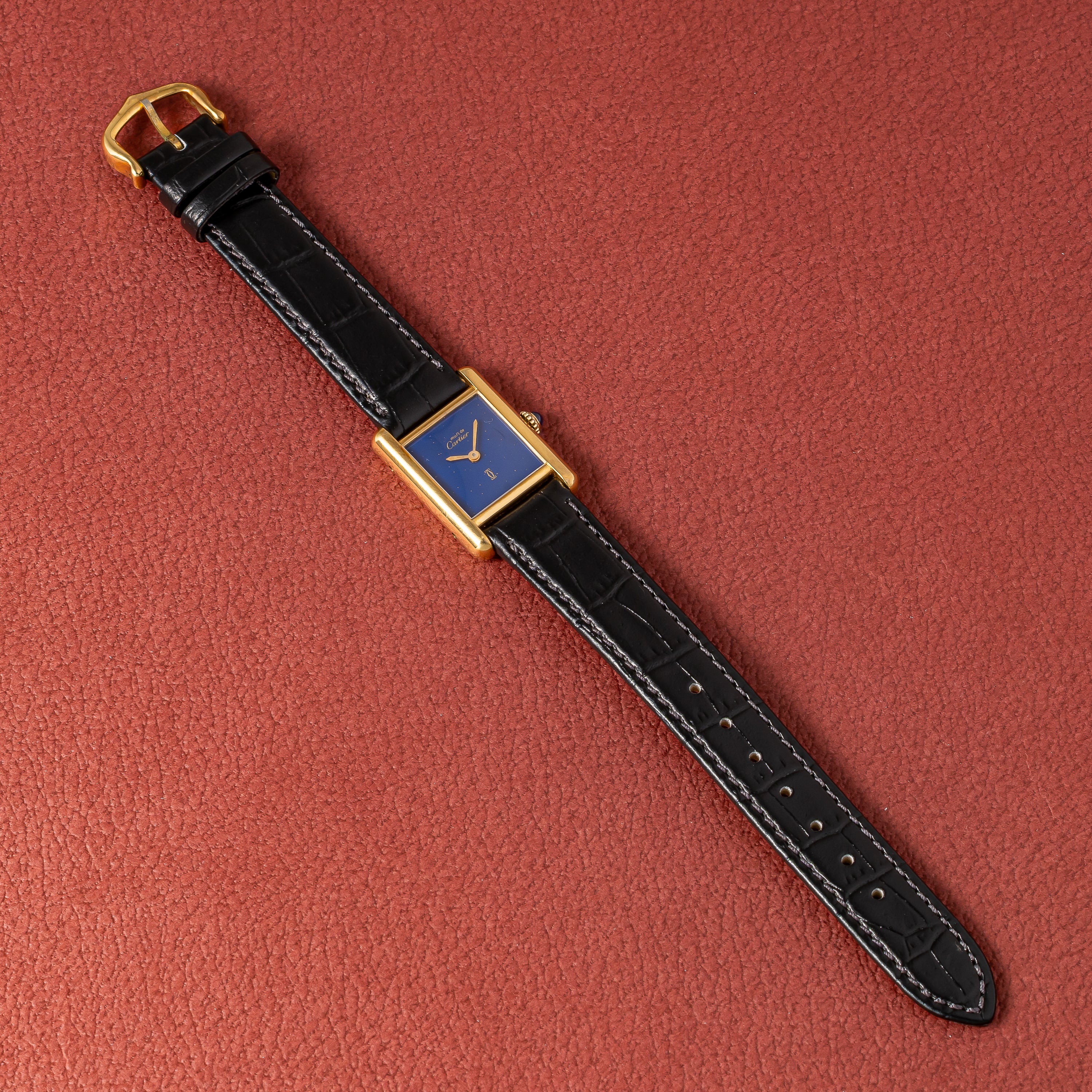 カルティエ マストタンク 1980年代製 SMサイズ 手巻き ラピスブルーダイヤル 純正尾錠付き