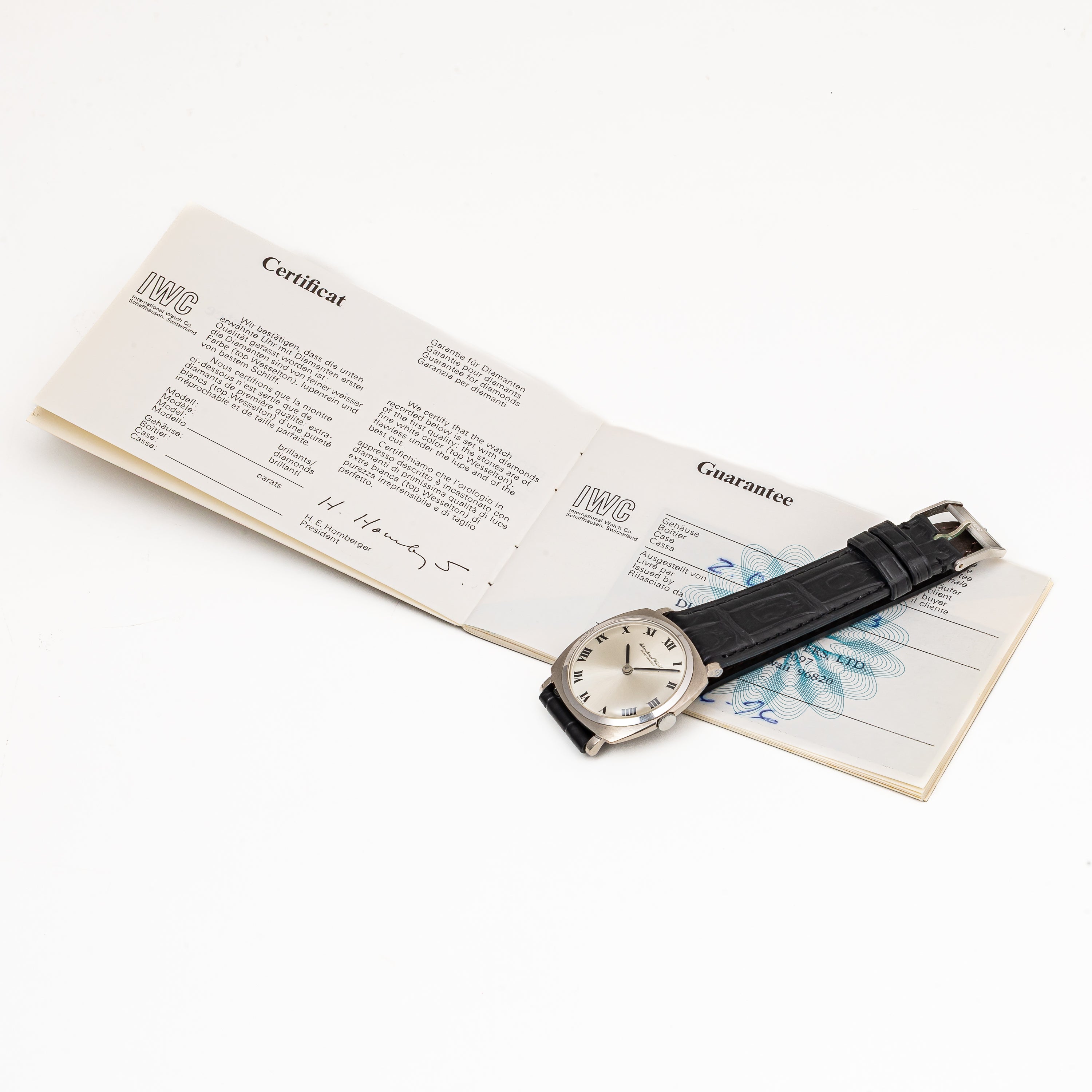 IWC 18金無垢ホワイトゴールドクッションケース 1973年製 ローマンダイヤル 箱・純正尾錠付き 手巻き Cal.423