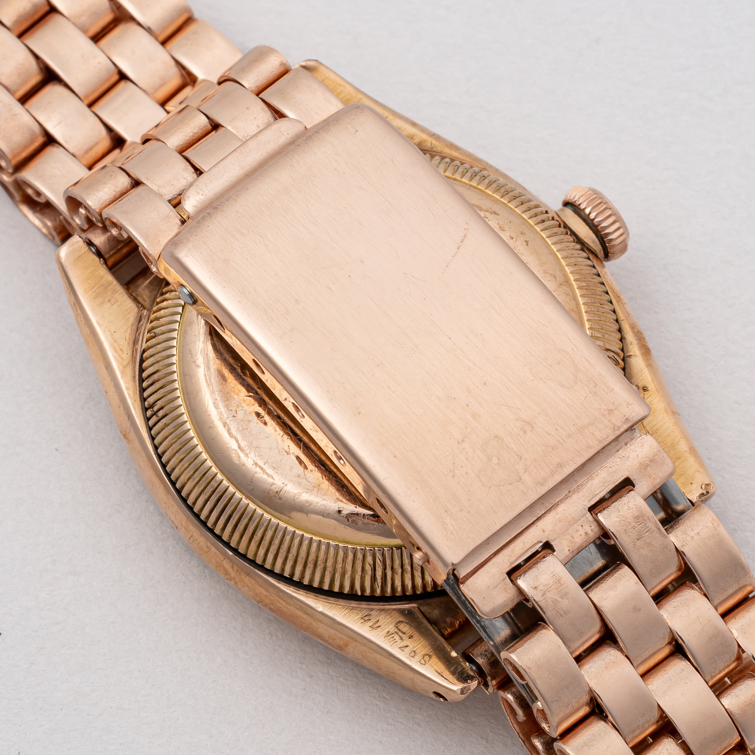 ロレックス 9金無垢ピンクゴールド バブルバック 1938年製 Ref.3372 エンジンターンドベゼル CLEWCOブレス