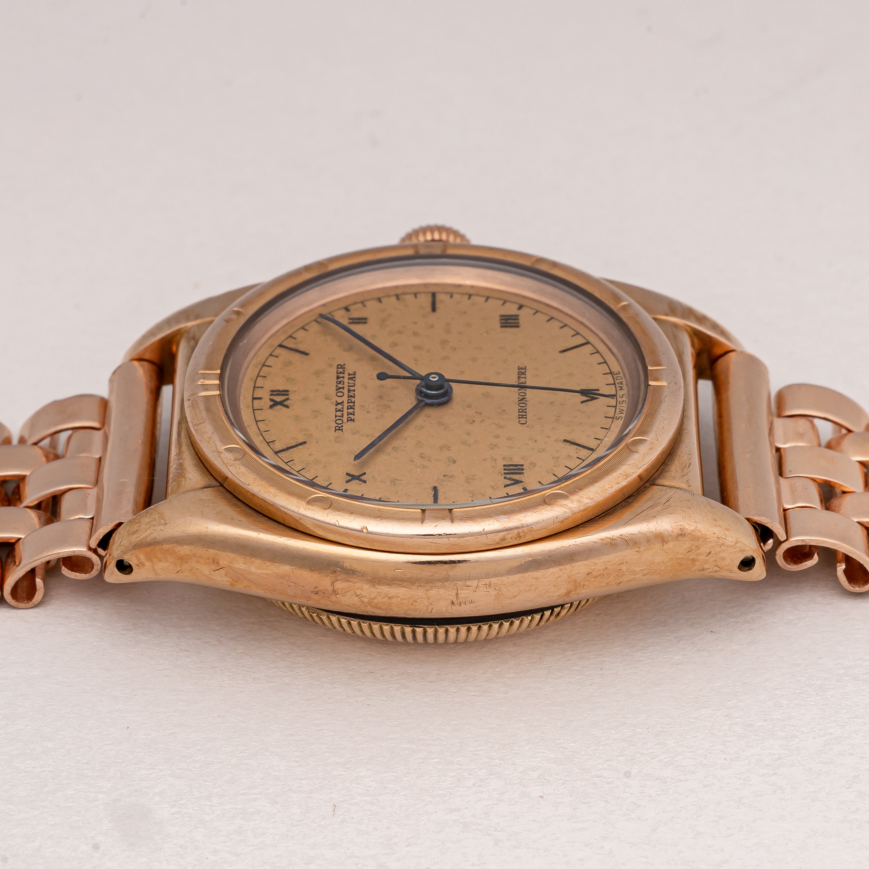 ロレックス 9金無垢ピンクゴールド バブルバック 1938年製 Ref.3372 エンジンターンドベゼル CLEWCOブレス