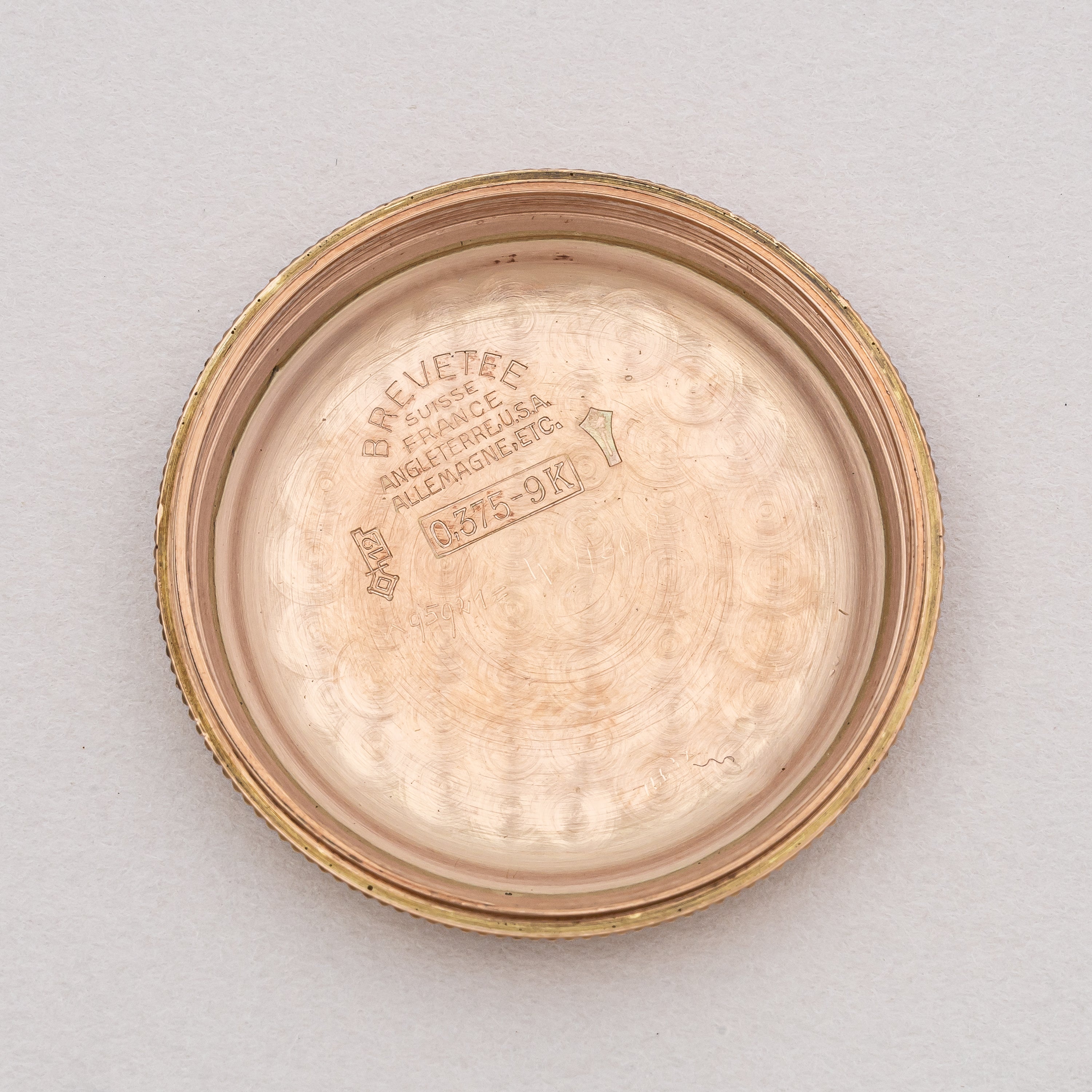 ロレックス 9金無垢ピンクゴールド バブルバック 1938年製 Ref.3372 エンジンターンドベゼル CLEWCOブレス