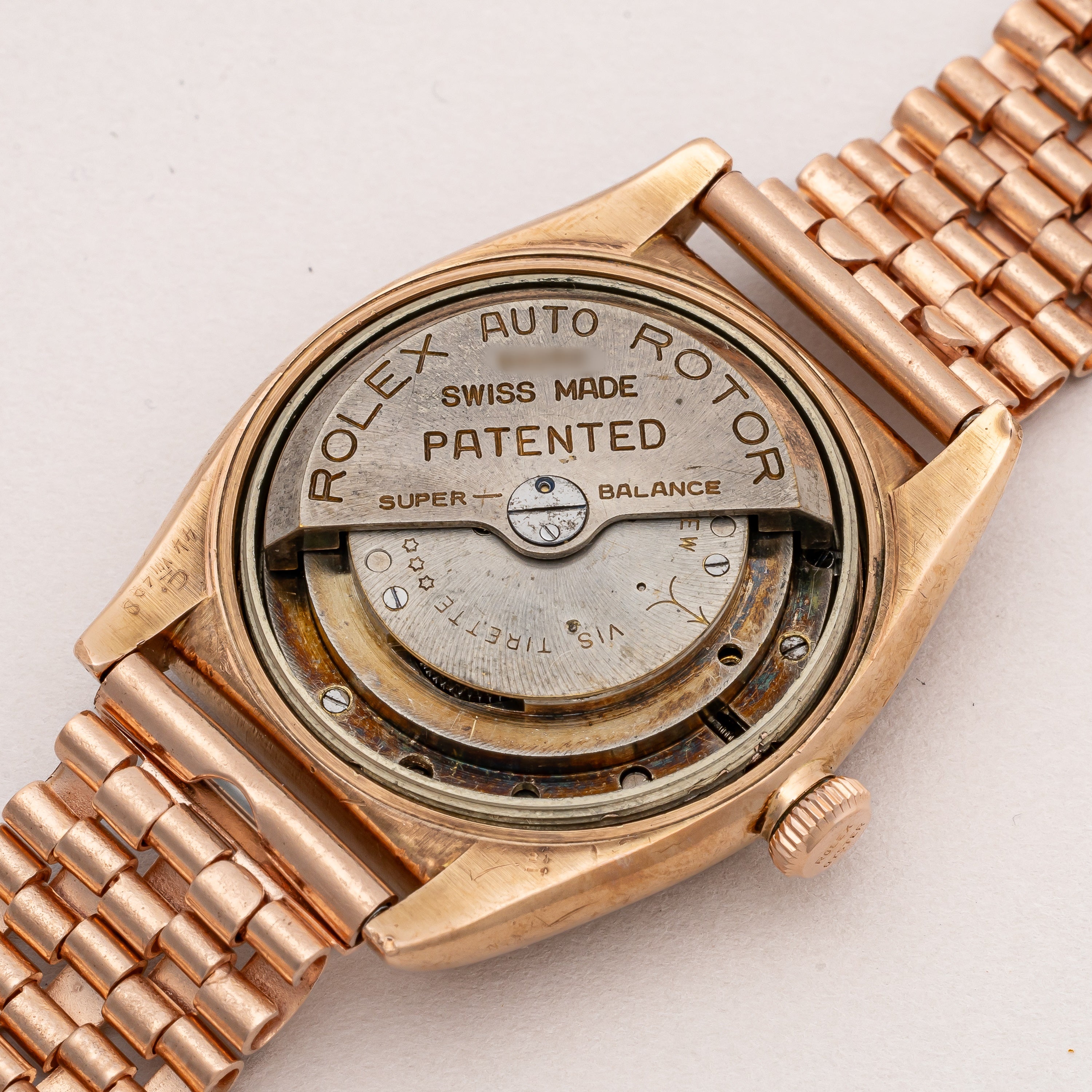 ロレックス 9金無垢ピンクゴールド バブルバック 1938年製 Ref.3372 エンジンターンドベゼル CLEWCOブレス