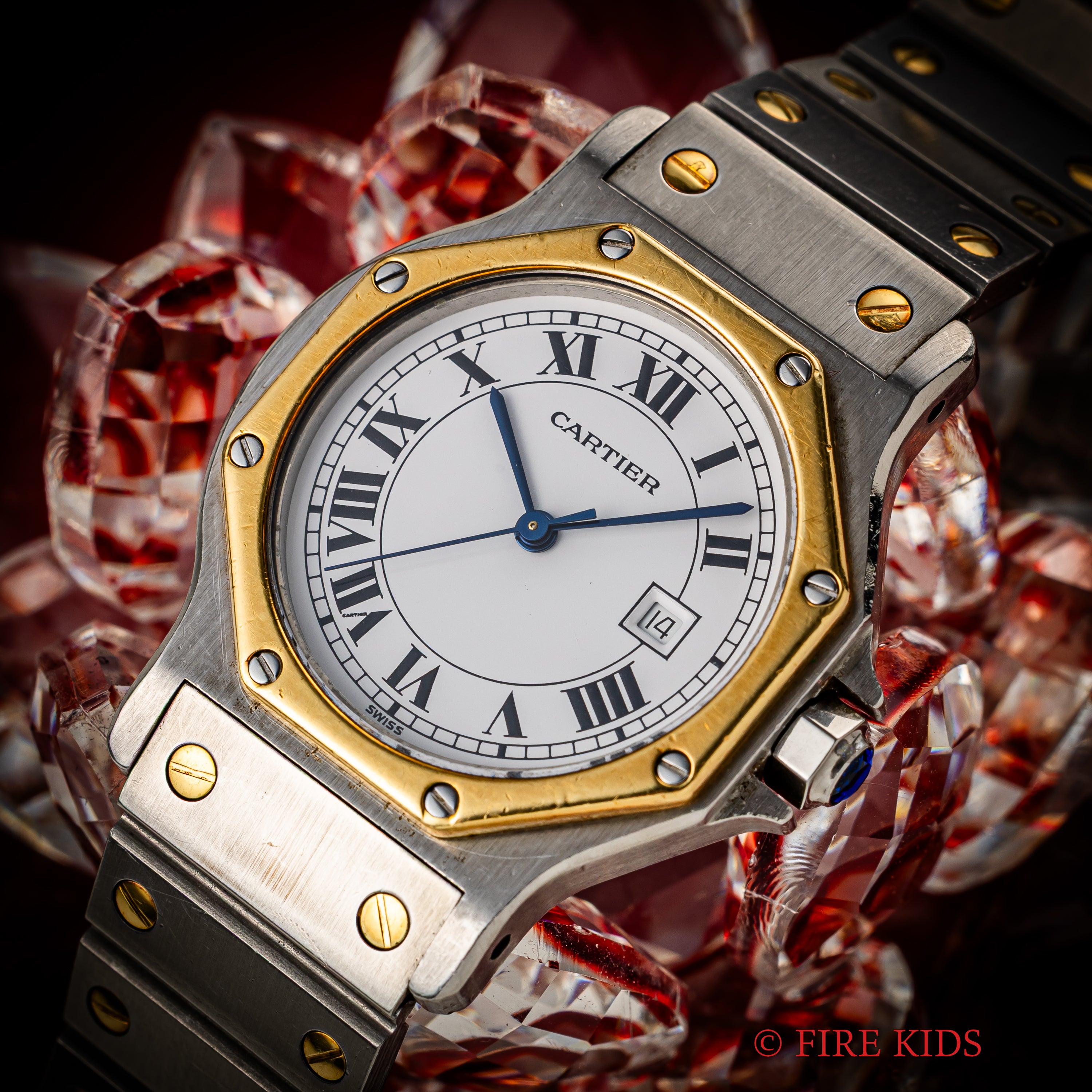 カルティエ サントスオクタゴン LMサイズ 1980年代製 コンビ 純正ブレス