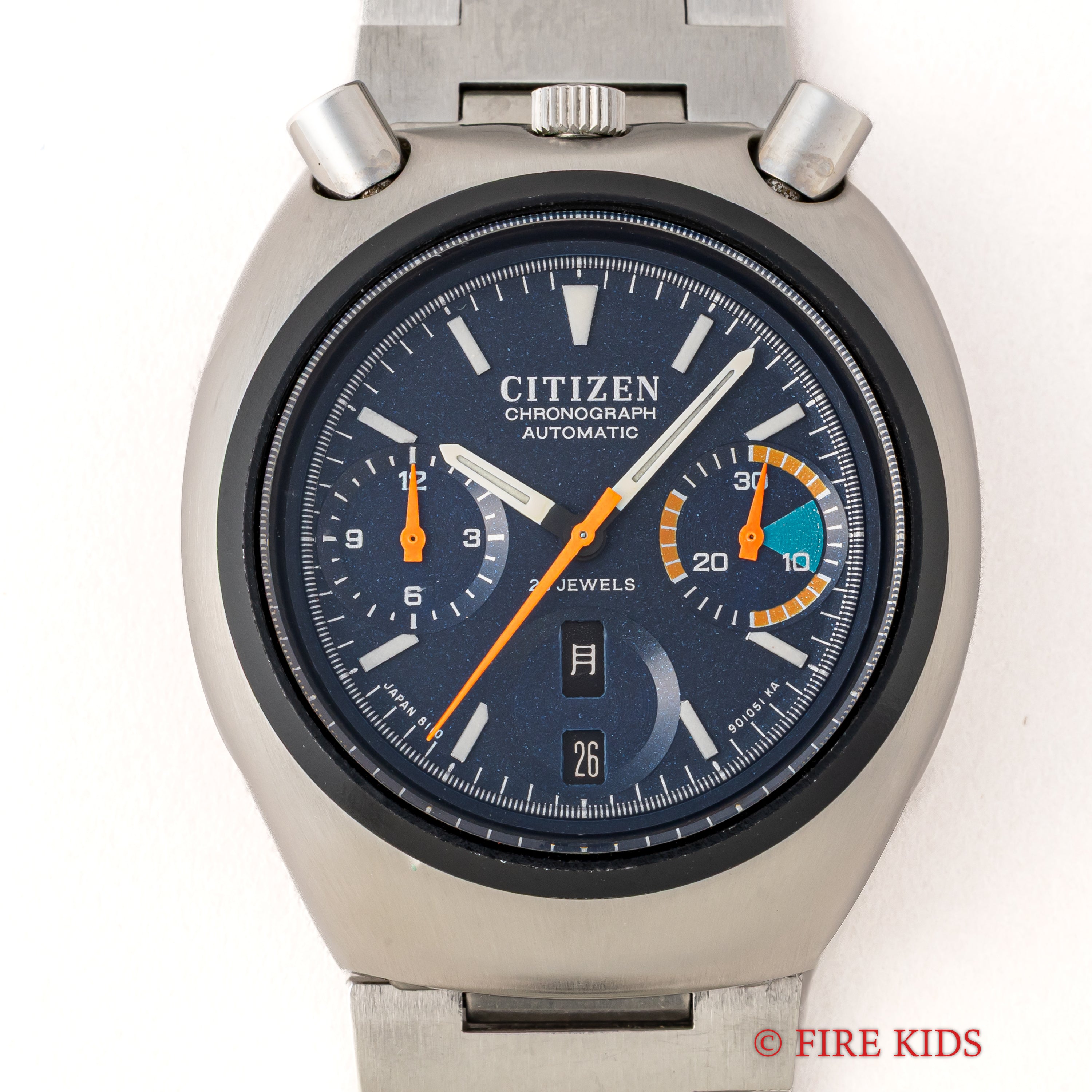 シチズン ツノクロノ チャレンジタイマー 1973年製 ダークブルーダイヤル 自動巻きクロノグラフ 純正ブレス