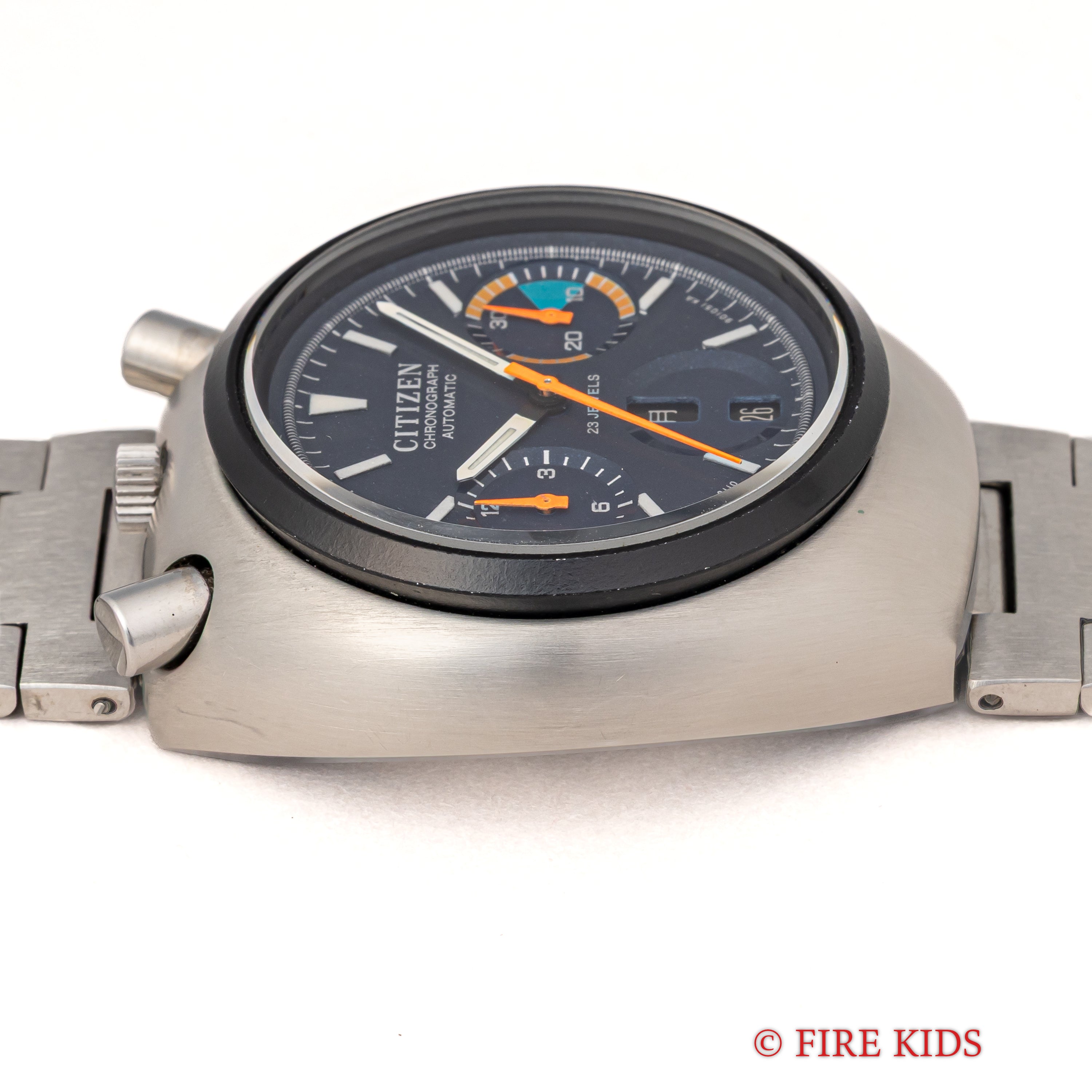 シチズン ツノクロノ チャレンジタイマー 1973年製 ダークブルーダイヤル 自動巻きクロノグラフ 純正ブレス