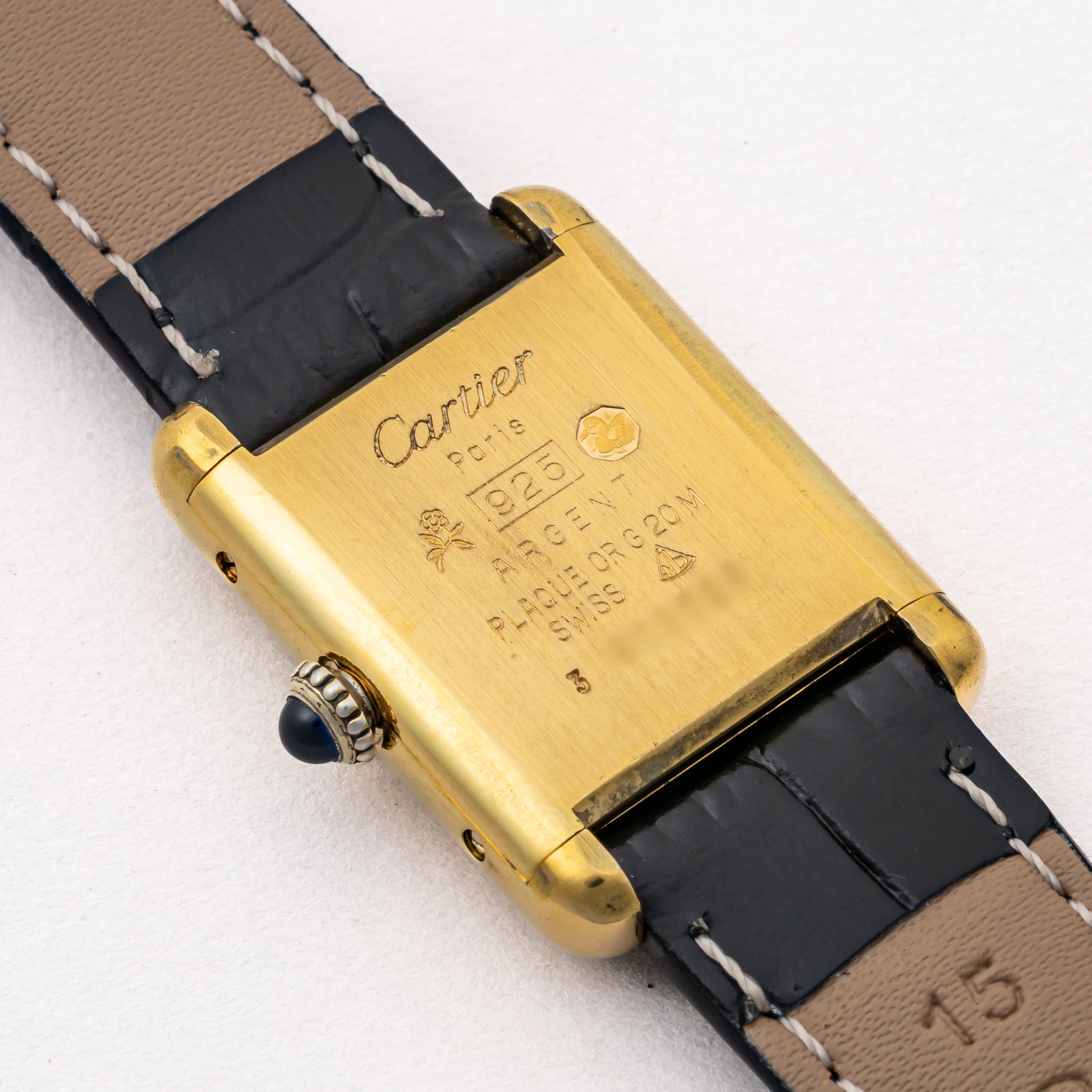 カルティエ マストタンク 1980年代製 SMサイズ ブラックローマンダイヤル 純正尾錠付き