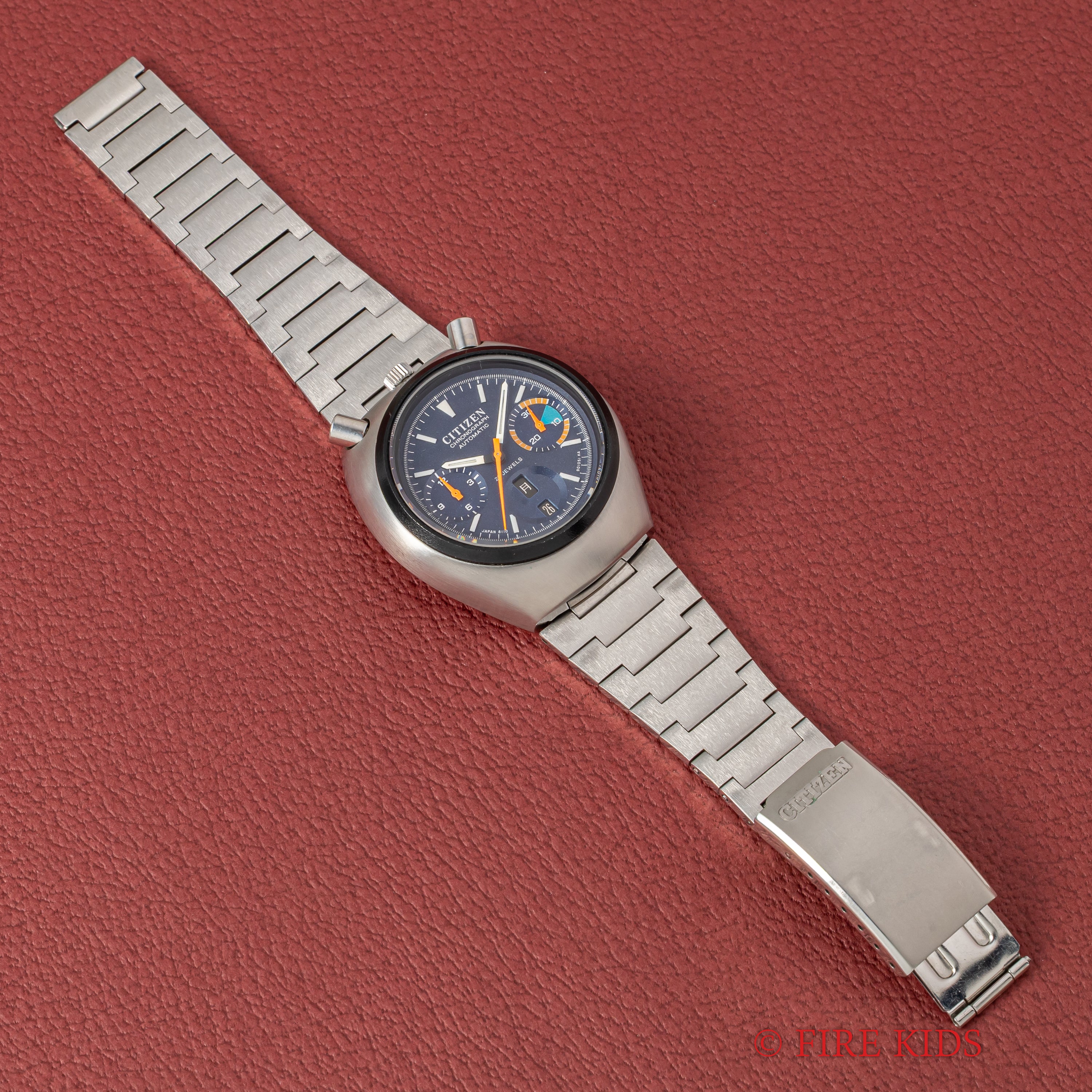 シチズン ツノクロノ チャレンジタイマー 1973年製 ダークブルーダイヤル 自動巻きクロノグラフ 純正ブレス