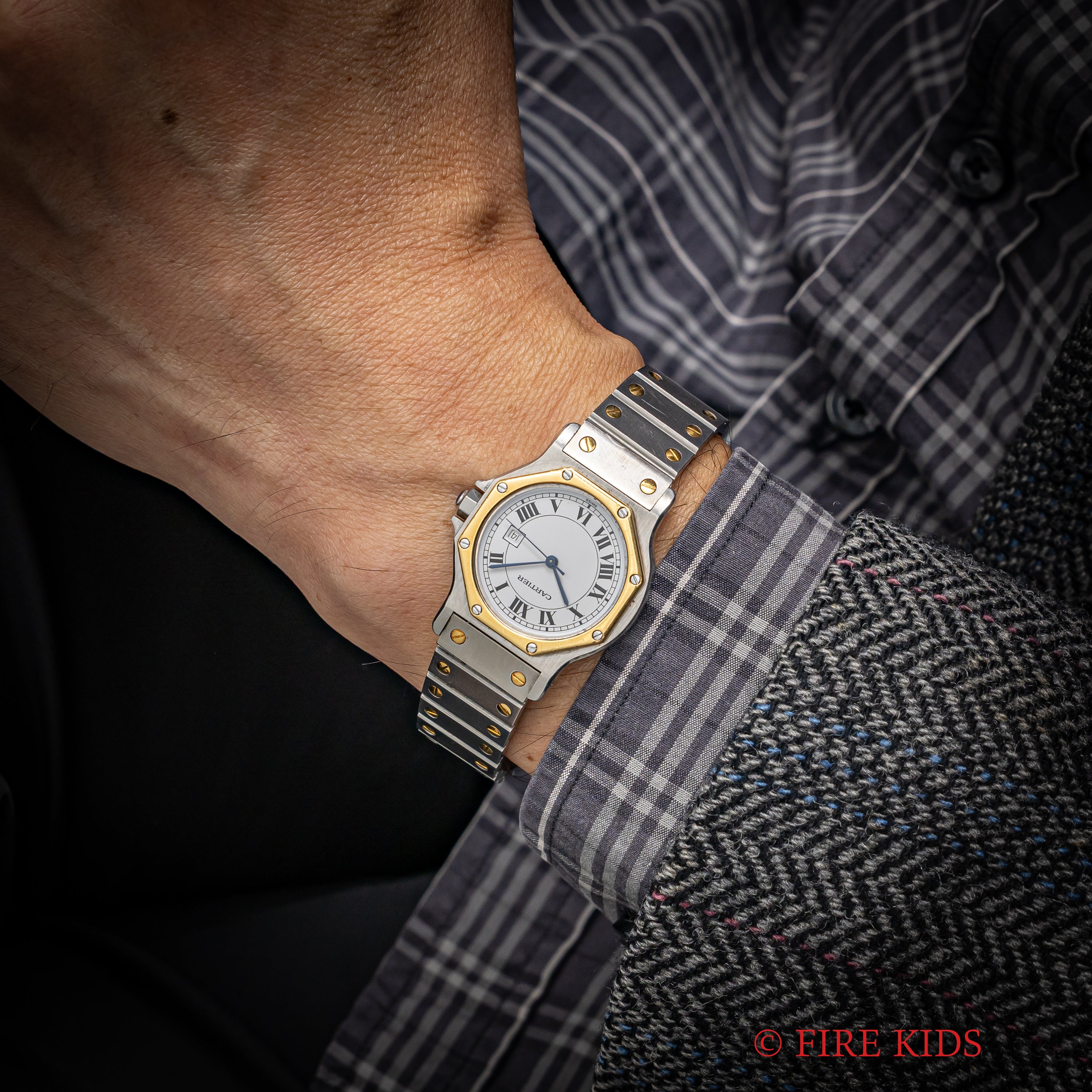 カルティエ サントスオクタゴン LMサイズ 1980年代製 コンビ 純正ブレス