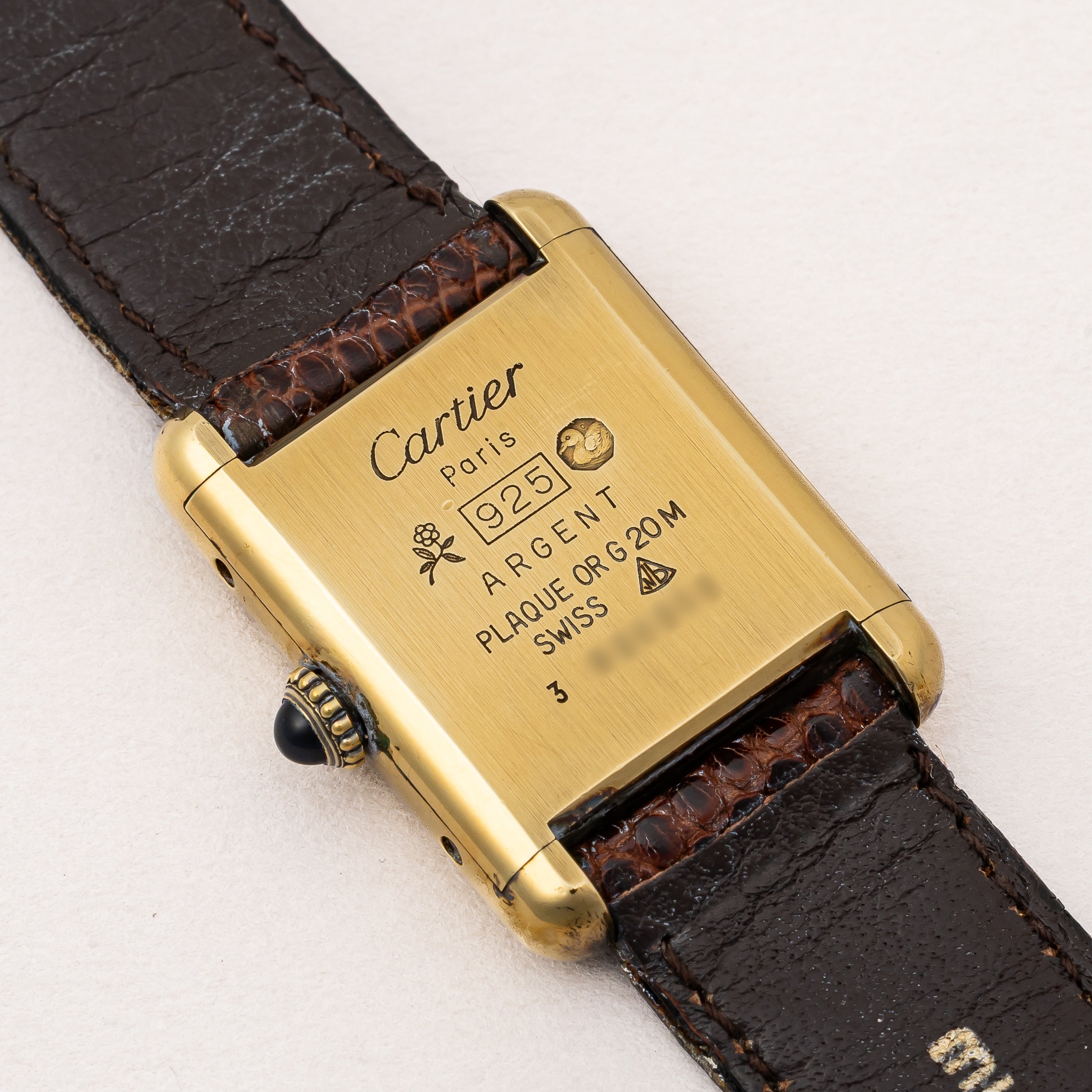 カルティエ マストタンク 1980年代製 SMサイズ 手巻き ボルドーダイヤル 純正革ベルト、純正尾錠付き