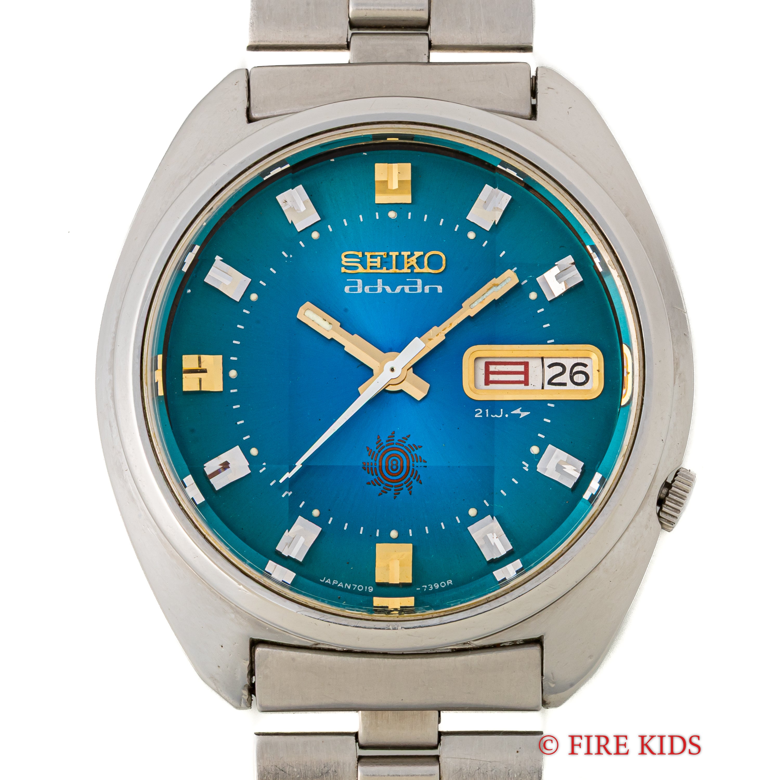セイコー アドヴァン 1973年製 Ref.7019-7290 デイデイト ブルーグリーンダイヤル カットガラス 純正ブレス