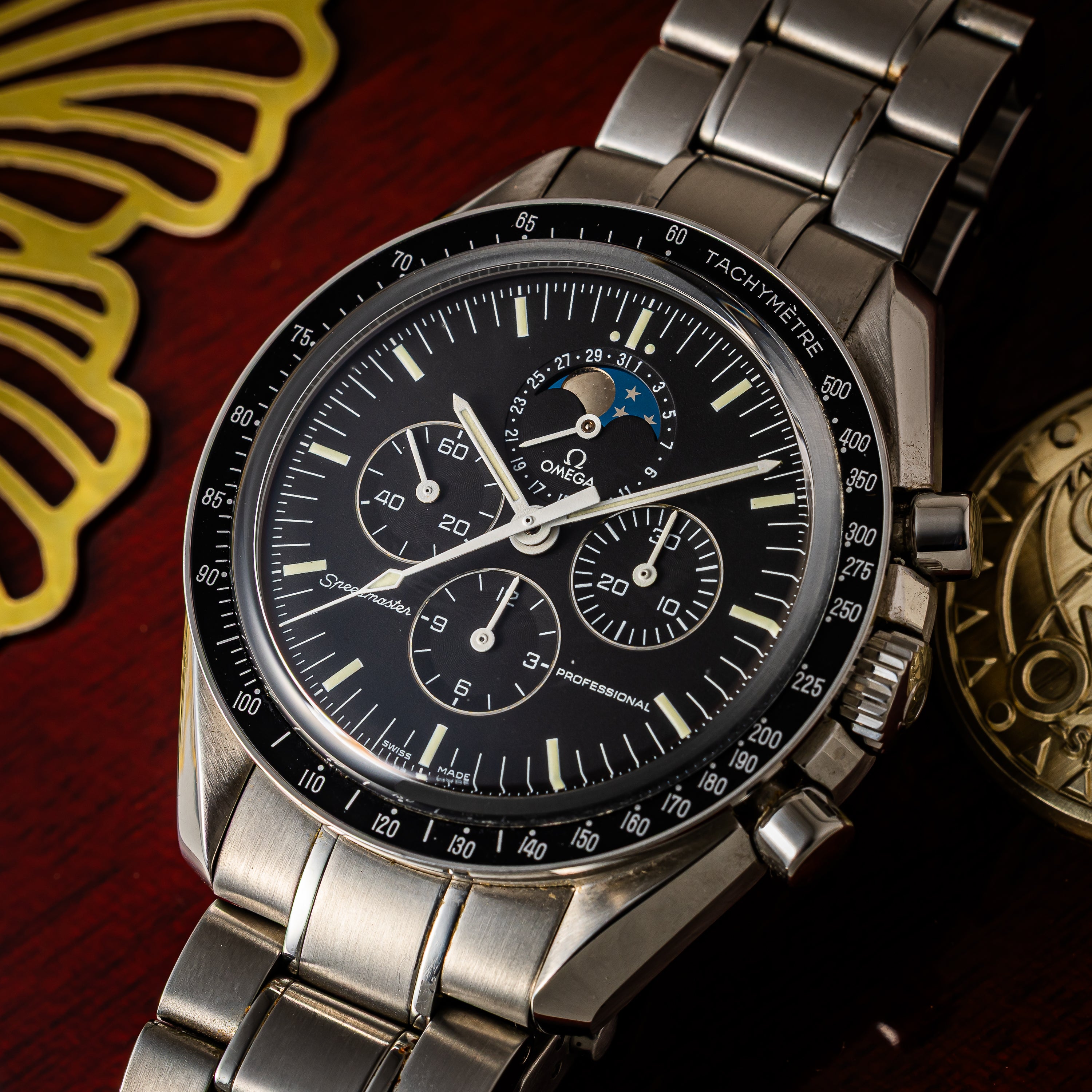 オメガ スピードマスター プロフェッショナル ムーンフェイズ 箱、2004年発行ギャラ付き スケルトンバック