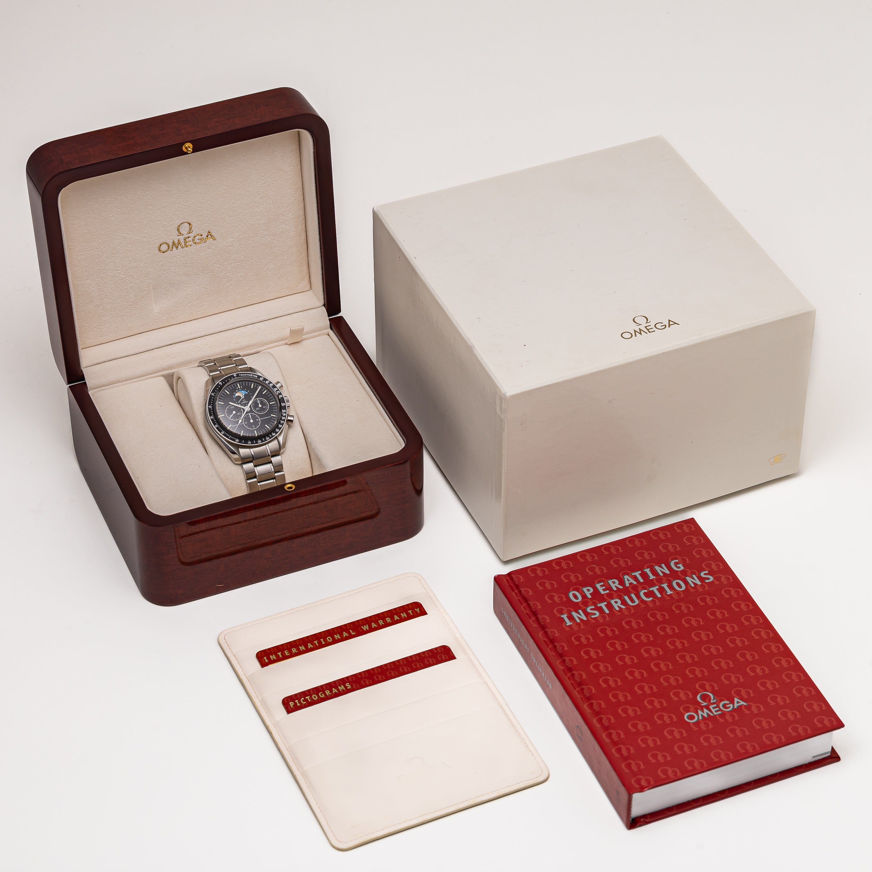 オメガ スピードマスター プロフェッショナル ムーンフェイズ 箱、2004年発行ギャラ付き スケルトンバック