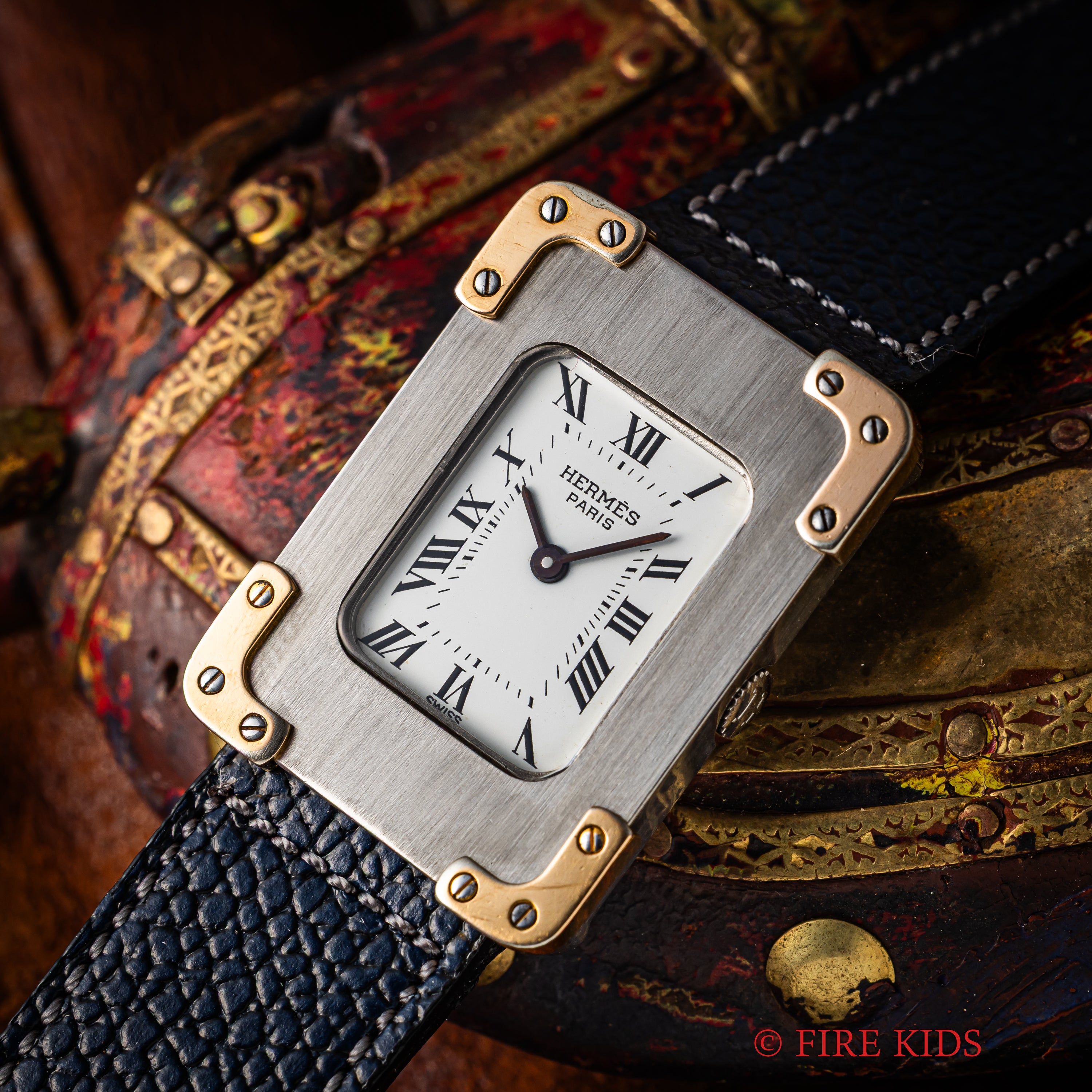 エルメス クロアジュール レクタンギュラー ホワイトローマン 手巻き 1980年代製