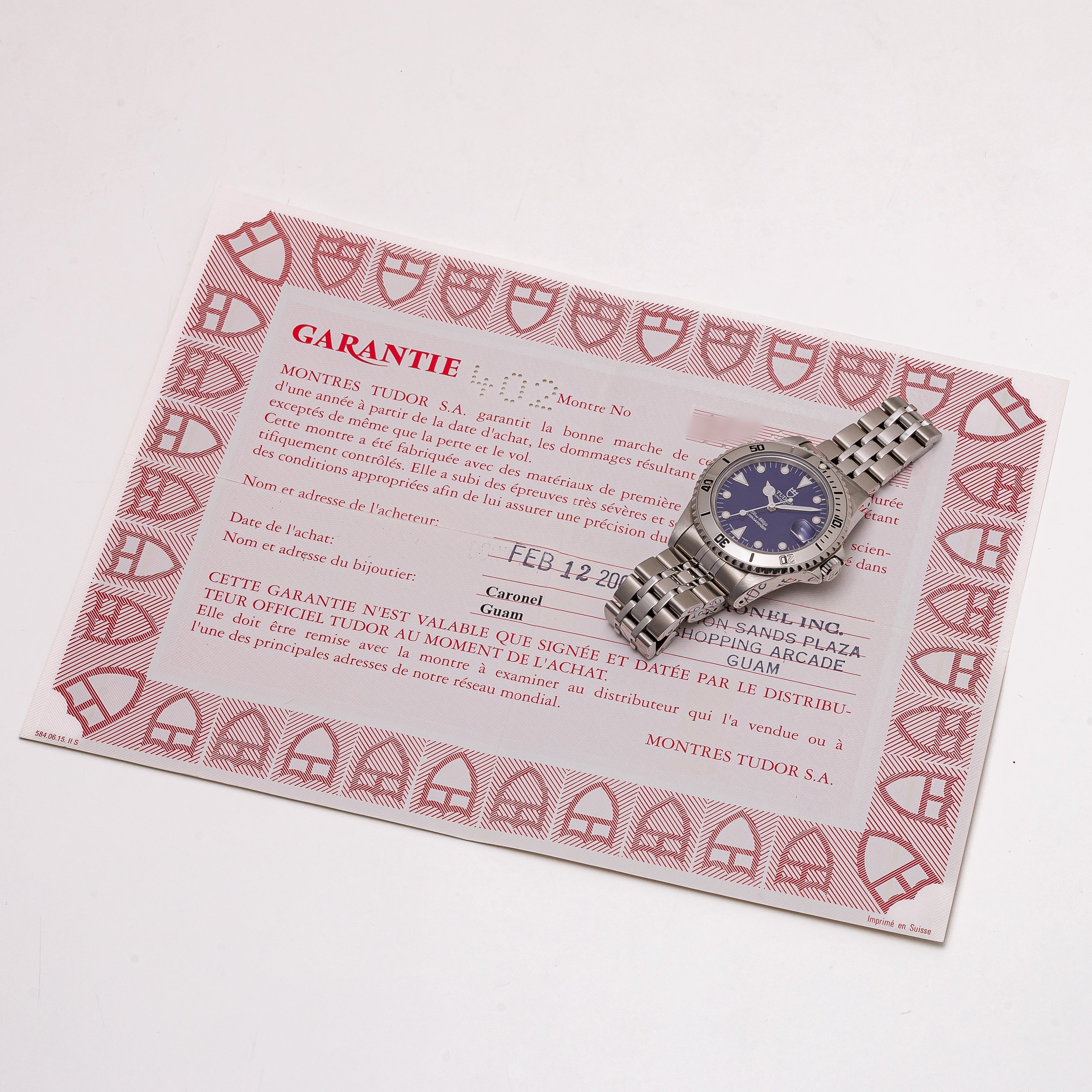 チューダー サブマリーナー 36㎜ミッドサイズ ブルーダイヤル 1999年製 Ref.75190 箱、ギャラ付き