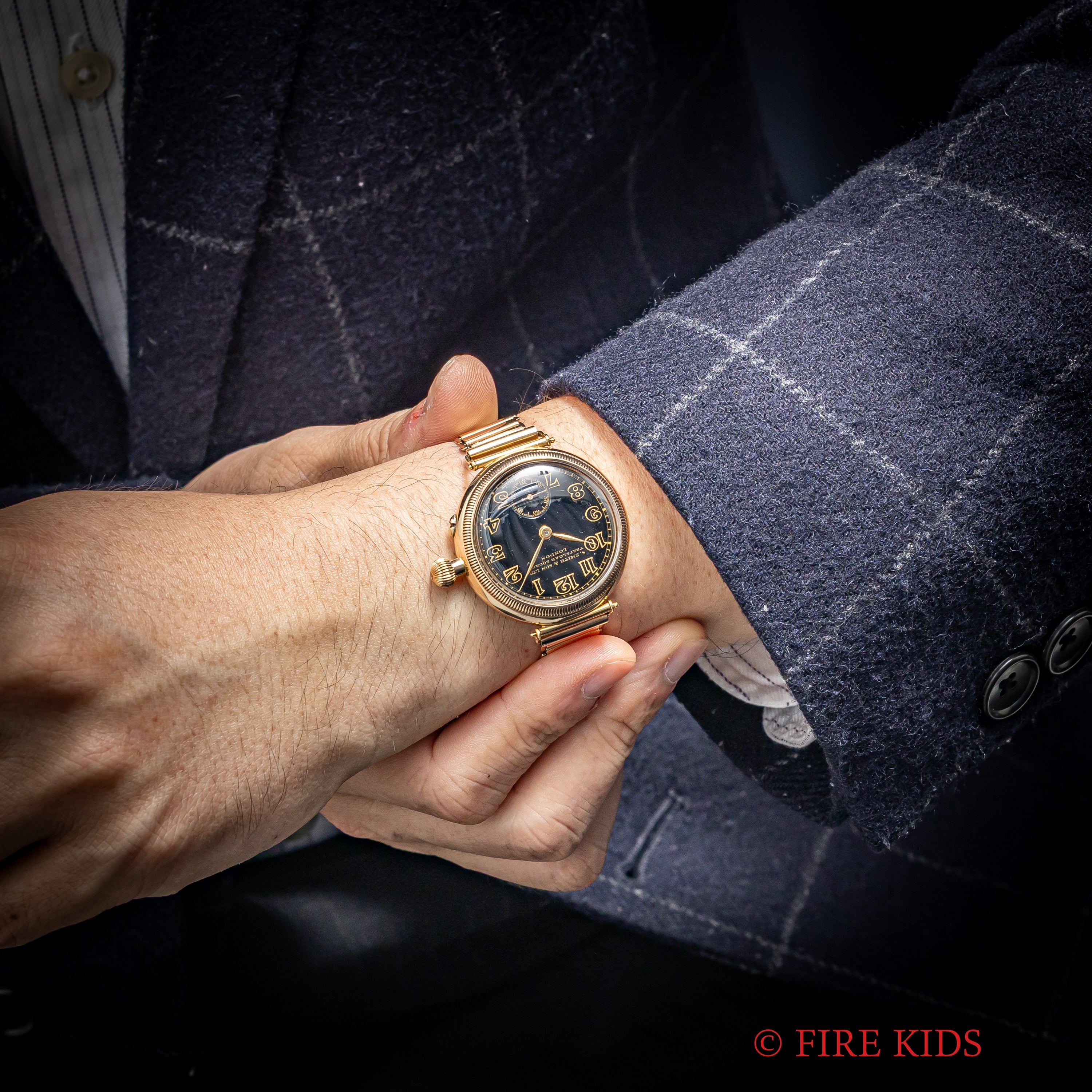 スミス ロンジン 9金無垢FBケース ブラックポーセリンダイヤル 1922~23年製 手巻 Cal.12.92 BONKLIP 9金無垢バンブーブレス