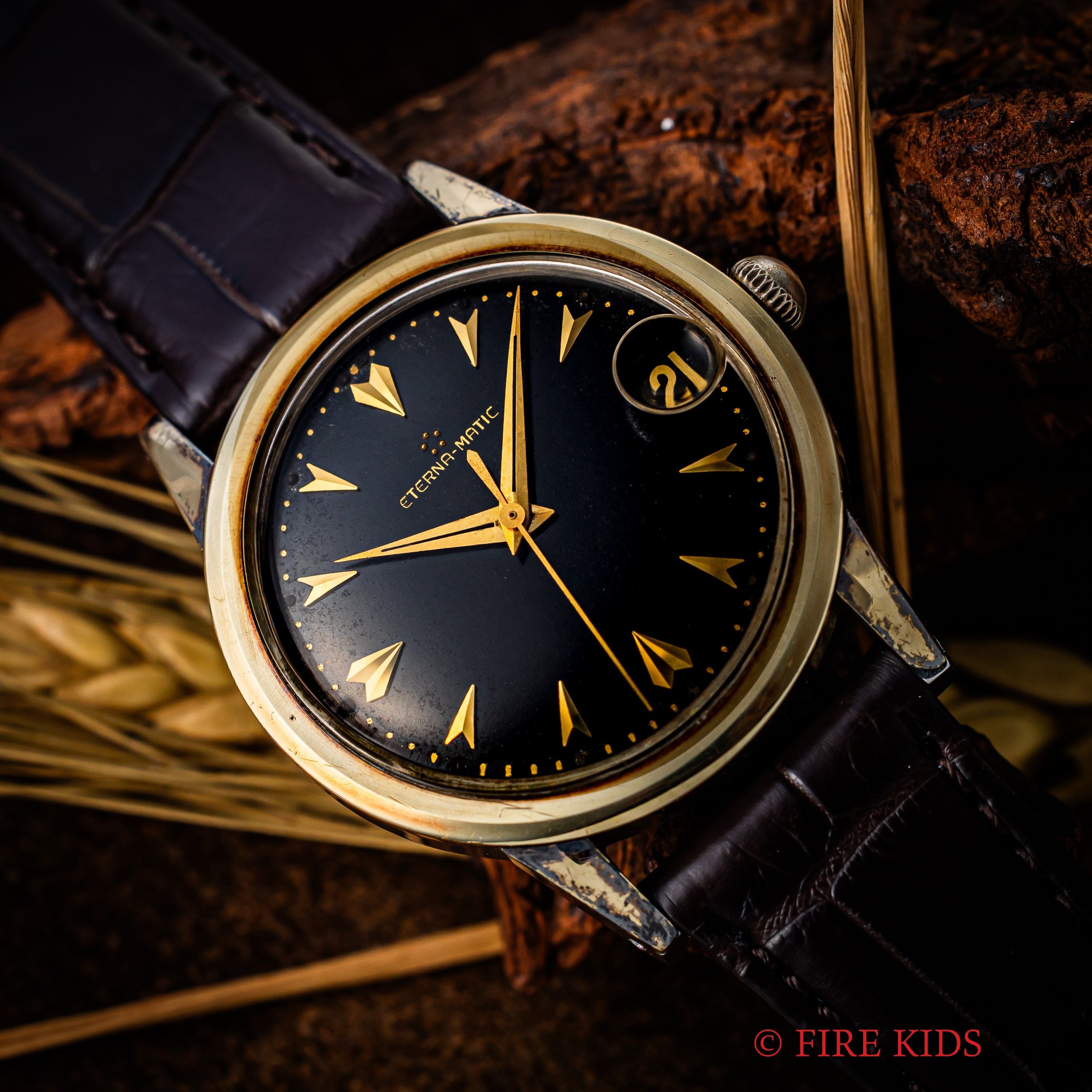 エテルナ マチック 1950年代製 ブラックミラーダイヤル トップゴールドケース 自動巻 cal.1243US