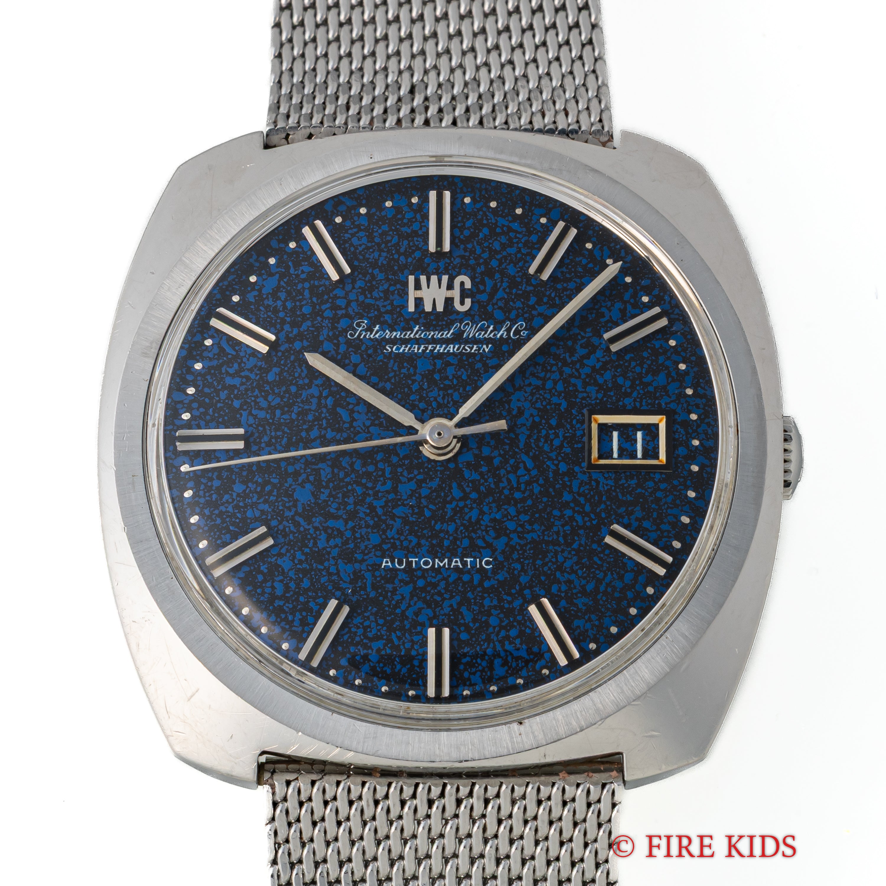 IWC ブルーマーブルダイヤル 1969年製 クッション型ケース 純正メッシュブレス Ref.R814A