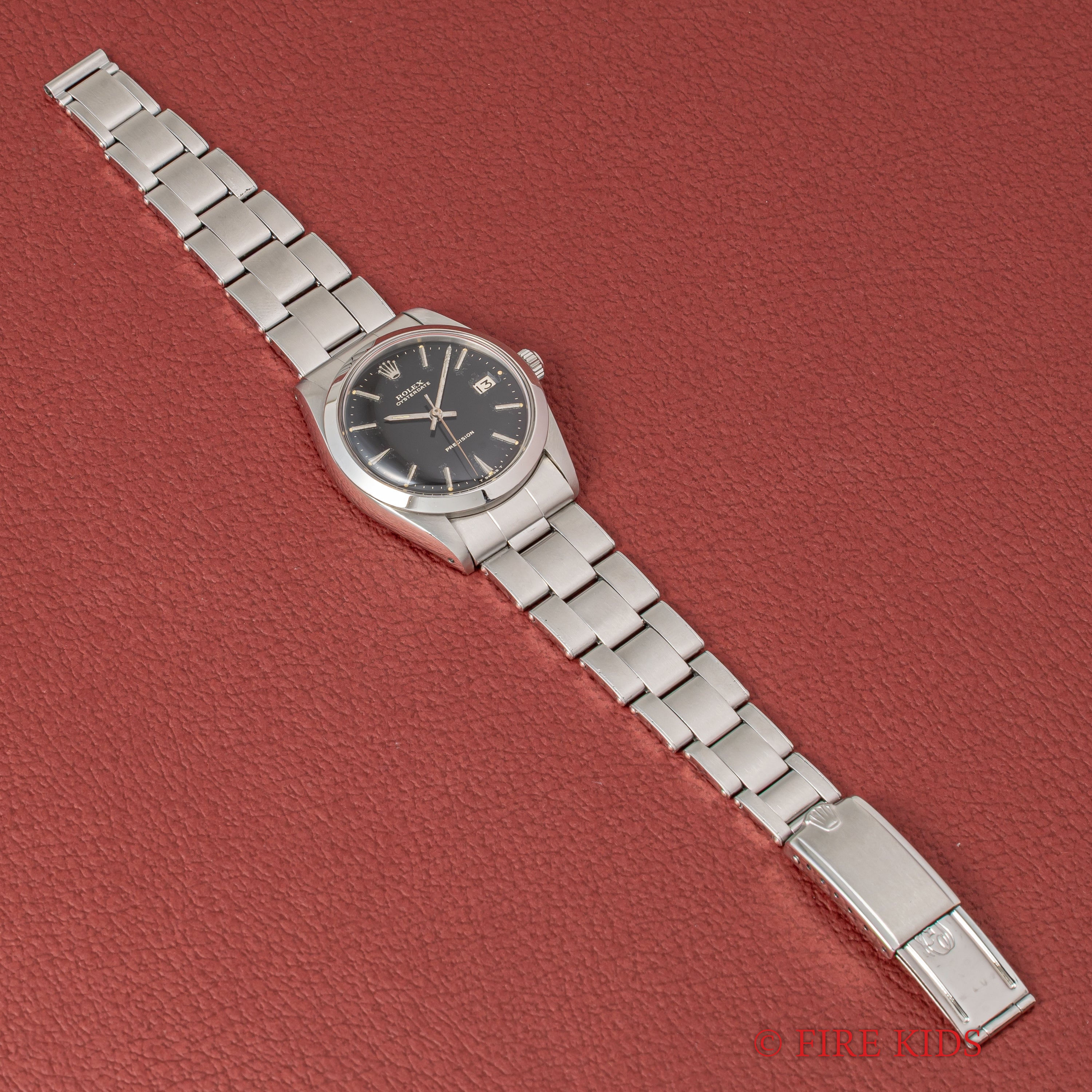 ロレックス オイスターデイト 1966年製 Ref.6694 手巻 ブラックギルトダイヤル ドーム風防 純正リベット