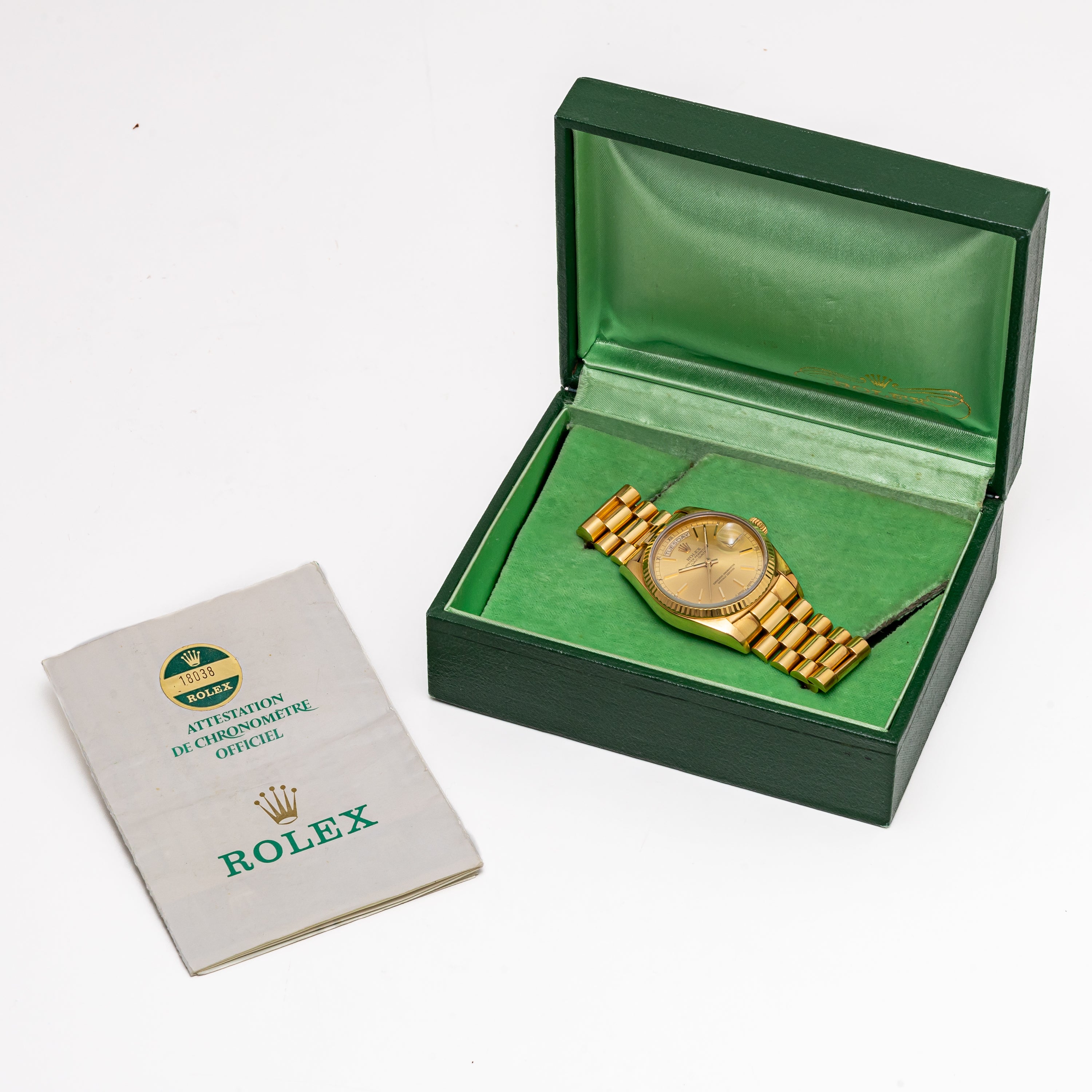 ロレックス デイデイト 1985年製 18金無垢シャンパンダイヤル Ref.18038 純正ブレス 箱ギャラ付