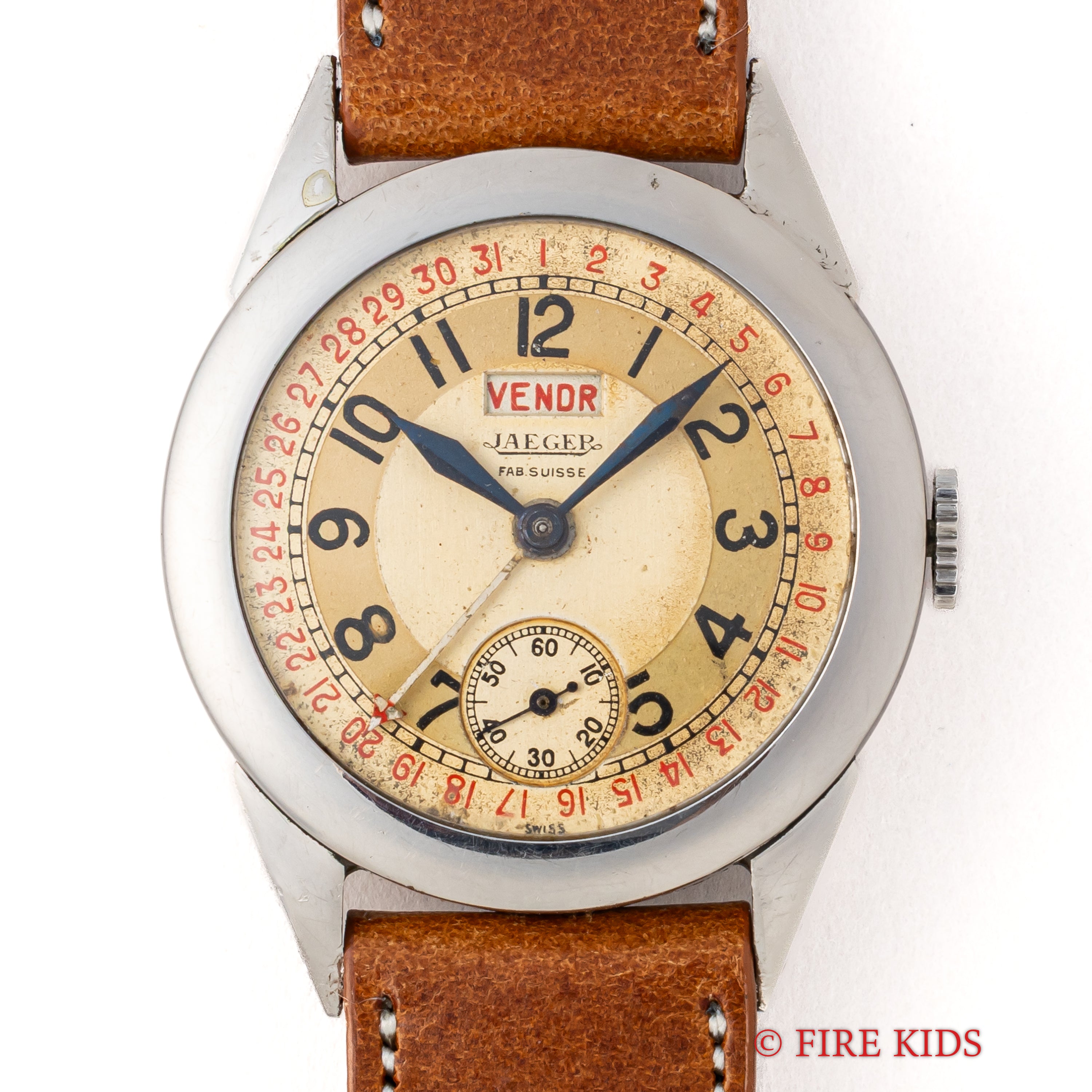 ジャガー 1940年代製 デイデイトラウンドケース 手巻き フランス語表記 ポインターデイト