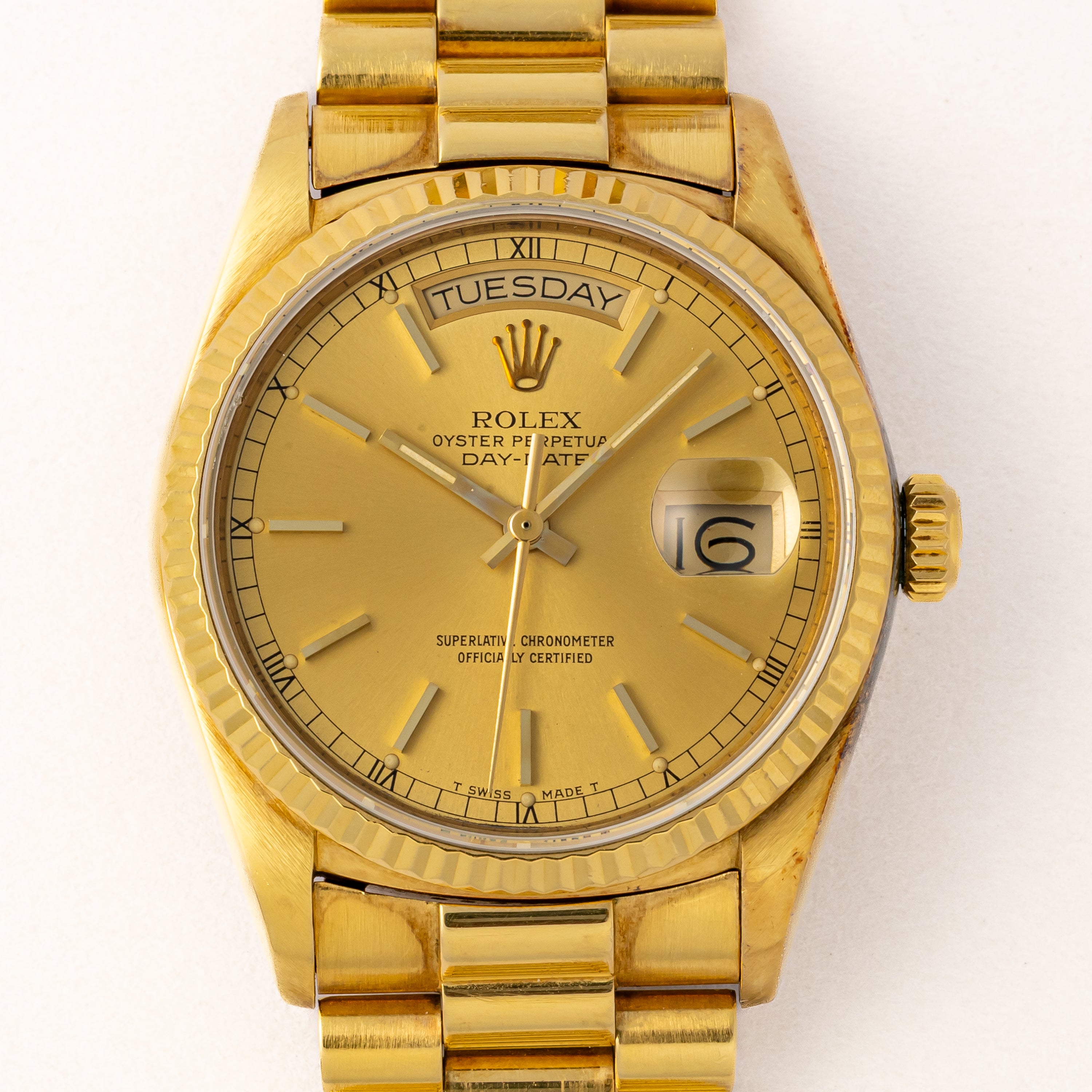 ロレックス デイデイト 1985年製 18金無垢シャンパンダイヤル Ref.18038 純正ブレス 箱ギャラ付