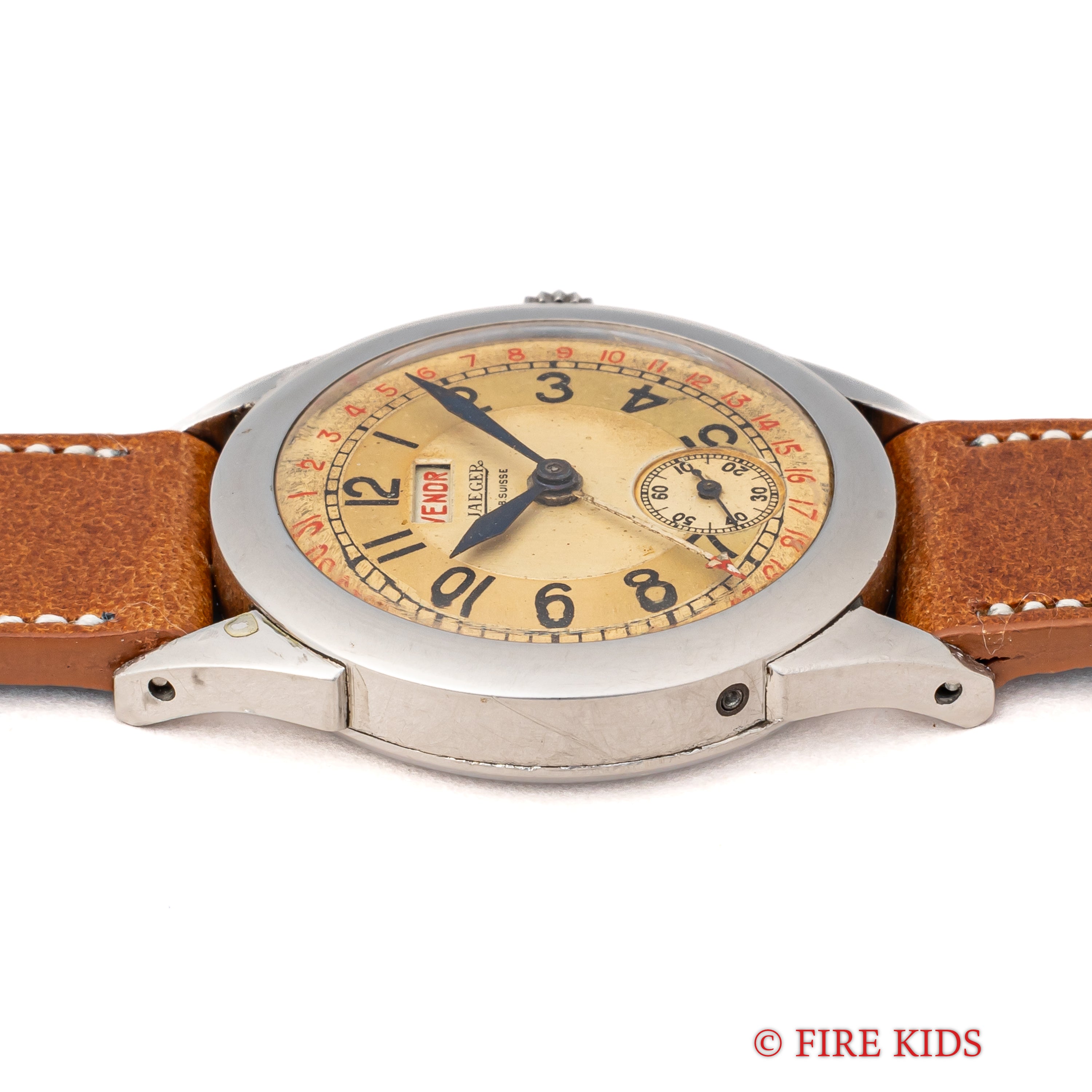 ジャガー 1940年代製 デイデイトラウンドケース 手巻き フランス語表記 ポインターデイト