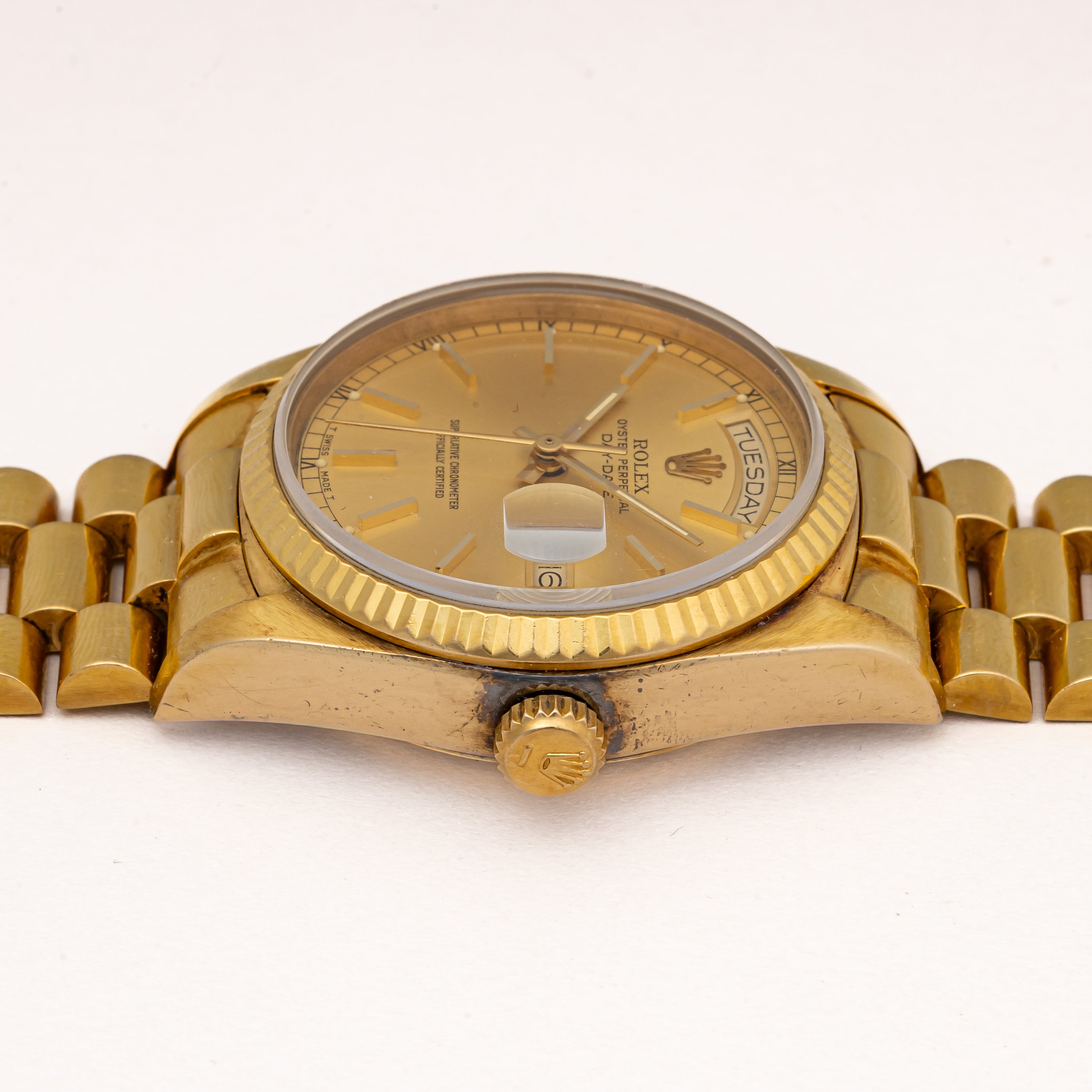 ロレックス デイデイト 1985年製 18金無垢シャンパンダイヤル Ref.18038 純正ブレス 箱ギャラ付