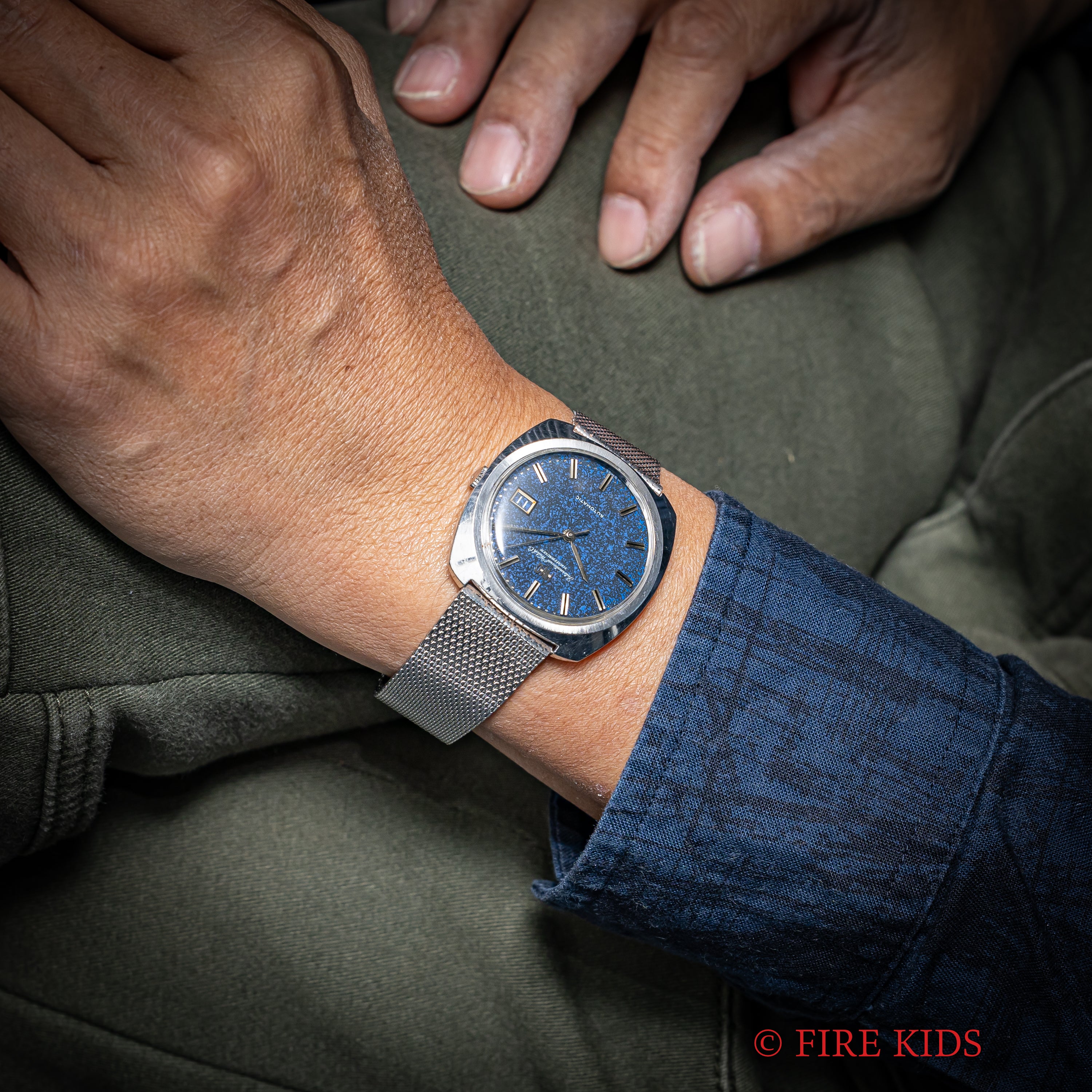 IWC ブルーマーブルダイヤル 1969年製 クッション型ケース 純正メッシュブレス Ref.R814A