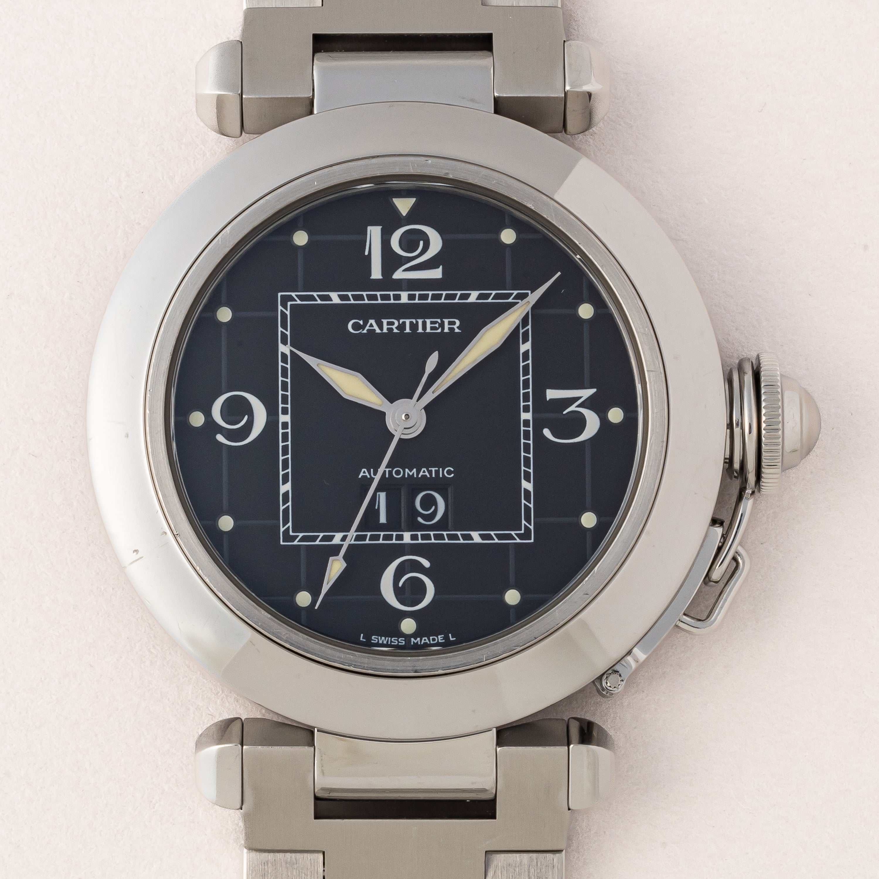 カルティエ パシャC 2000年代製 Ref.2475 ビックデイト ブラックダイヤル 2004年ギャラ付き