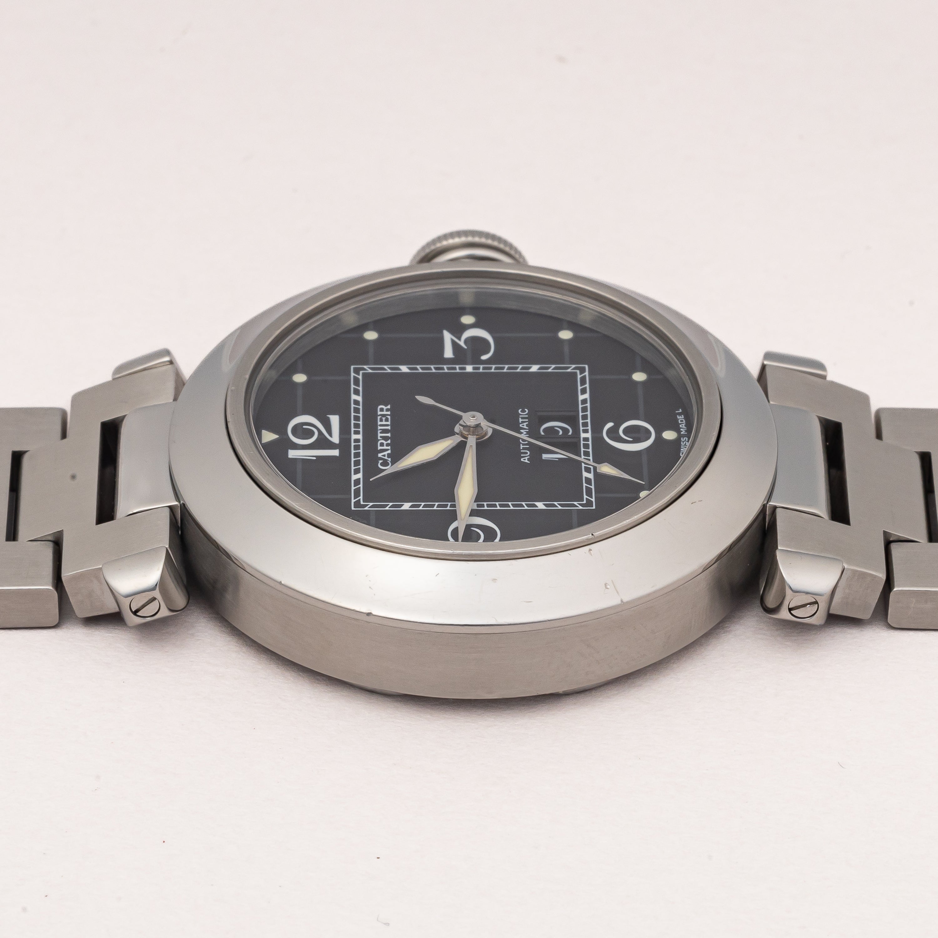カルティエ パシャC 2000年代製 Ref.2475 ビックデイト ブラックダイヤル 2004年ギャラ付き