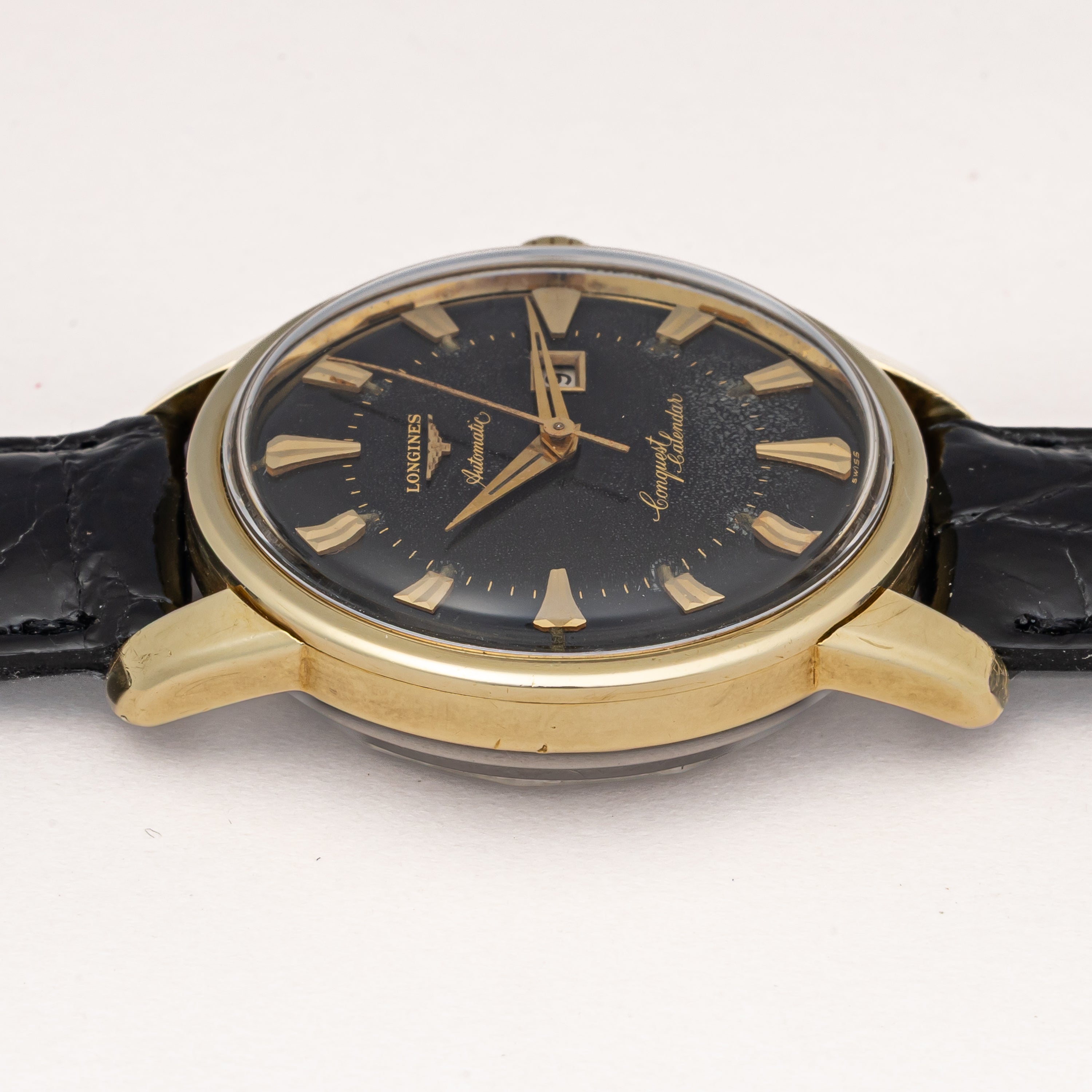 ロンジン コンクエスト ブラック文字盤 CAPゴールド 1959年製 Ref.9007 Cal.19ASD 箱、ギャラ、 純正尾錠付き