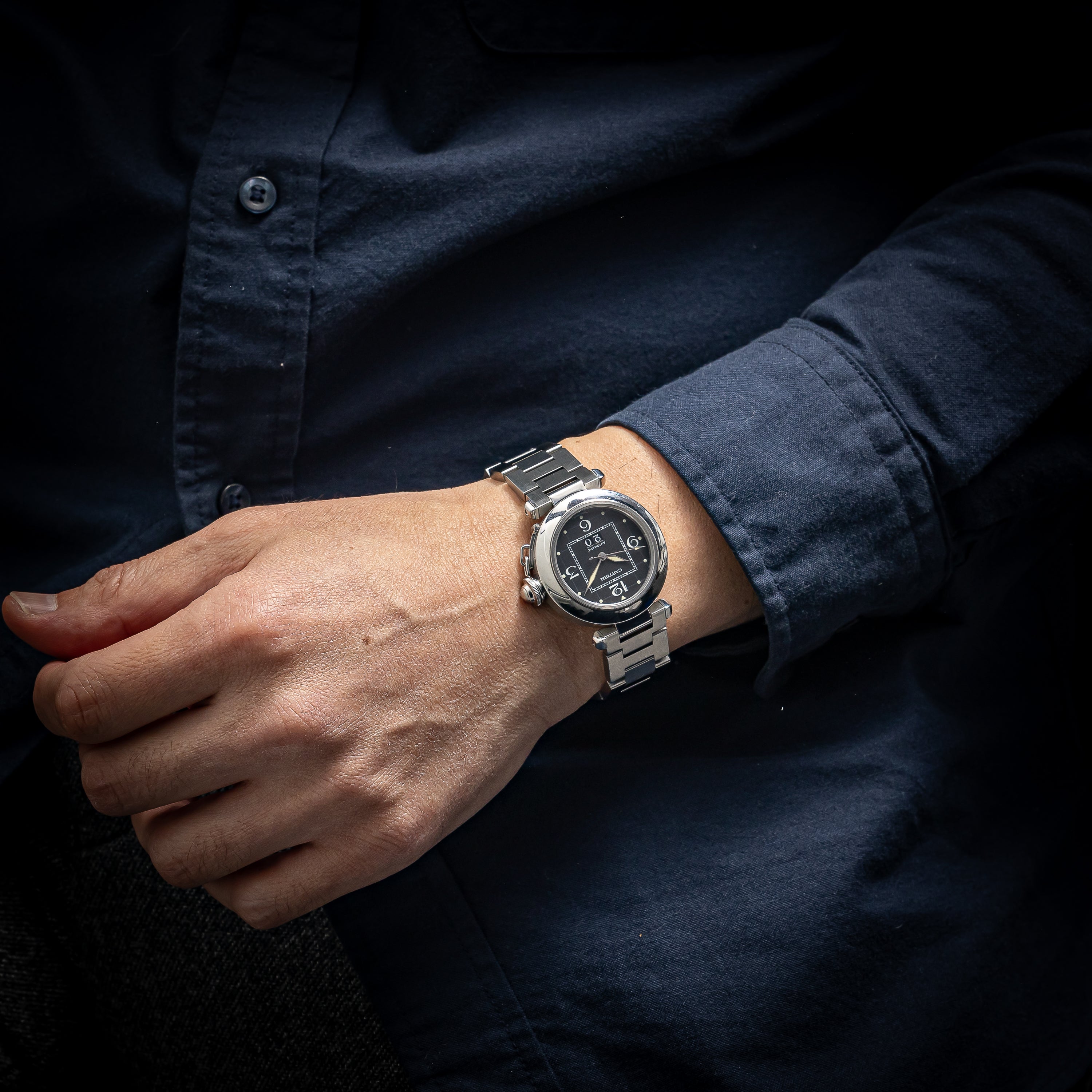 カルティエ パシャC 2000年代製 Ref.2475 ビックデイト ブラックダイヤル 2004年ギャラ付き