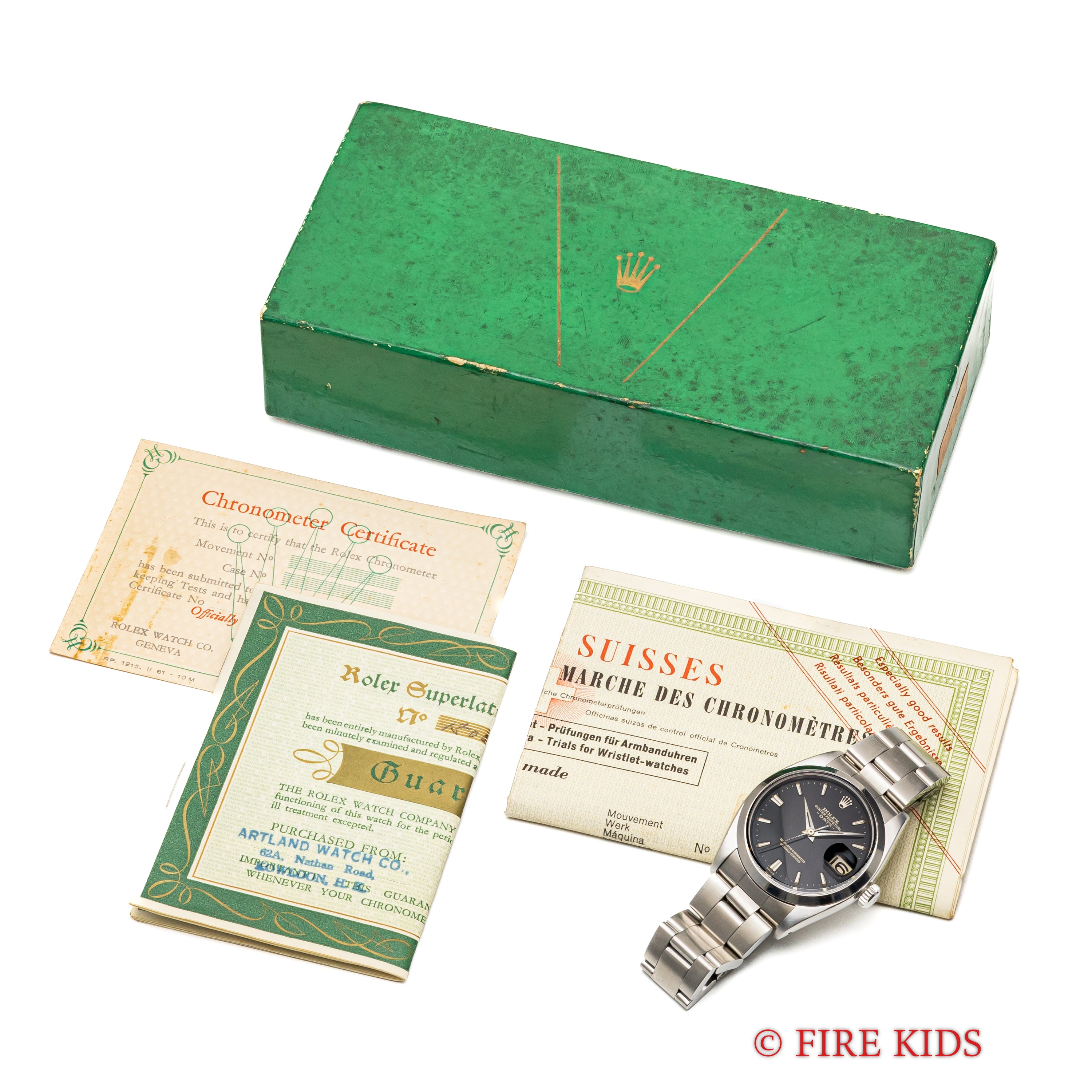 ロレックス オイスターパーペチュアルデイト ブラックダイアル 自動巻き 1961年製 Ref.1500 Cal.1560 箱、ギャラ、クロノメーター証付