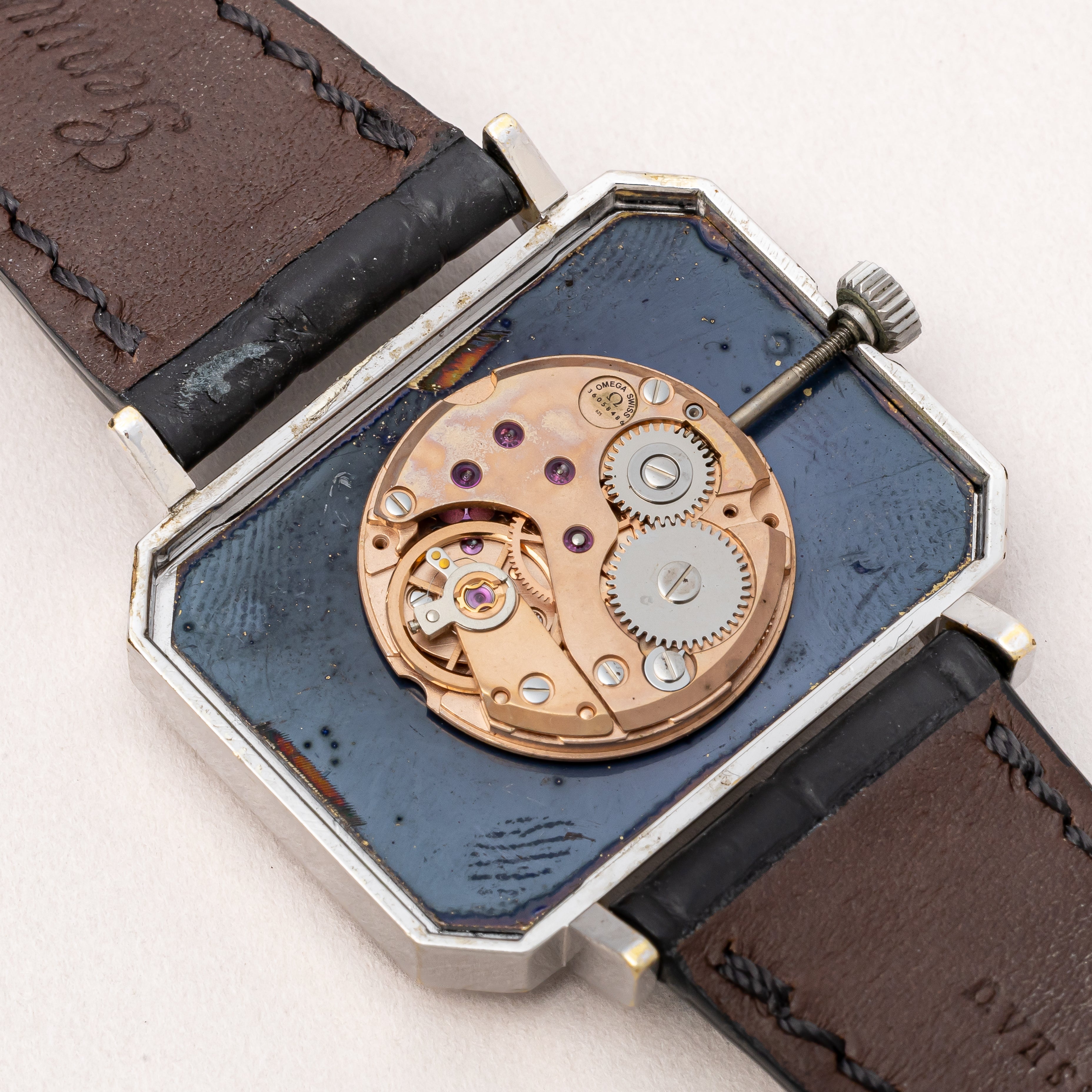 オメガ デ・ヴィル 角型 ブルーダイヤル 1973年製 手巻き カットガラス Ref.5110379