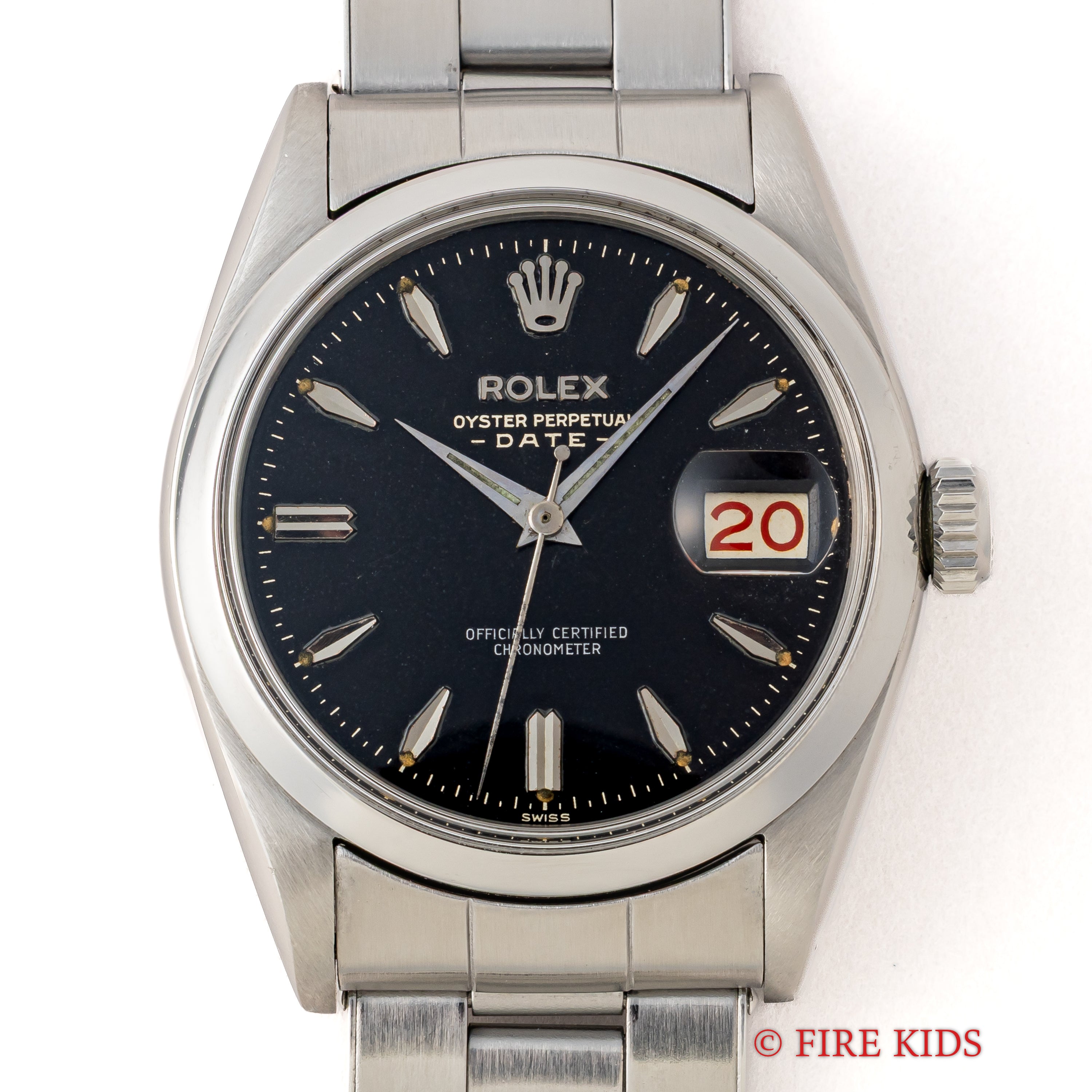 ロレックス オイスターパーペチュアルデイト Ref.6534 ブラックギルトダイヤル 1958年製 赤黒カレンダー 自動巻 Cal.1030 純正リベットブレス