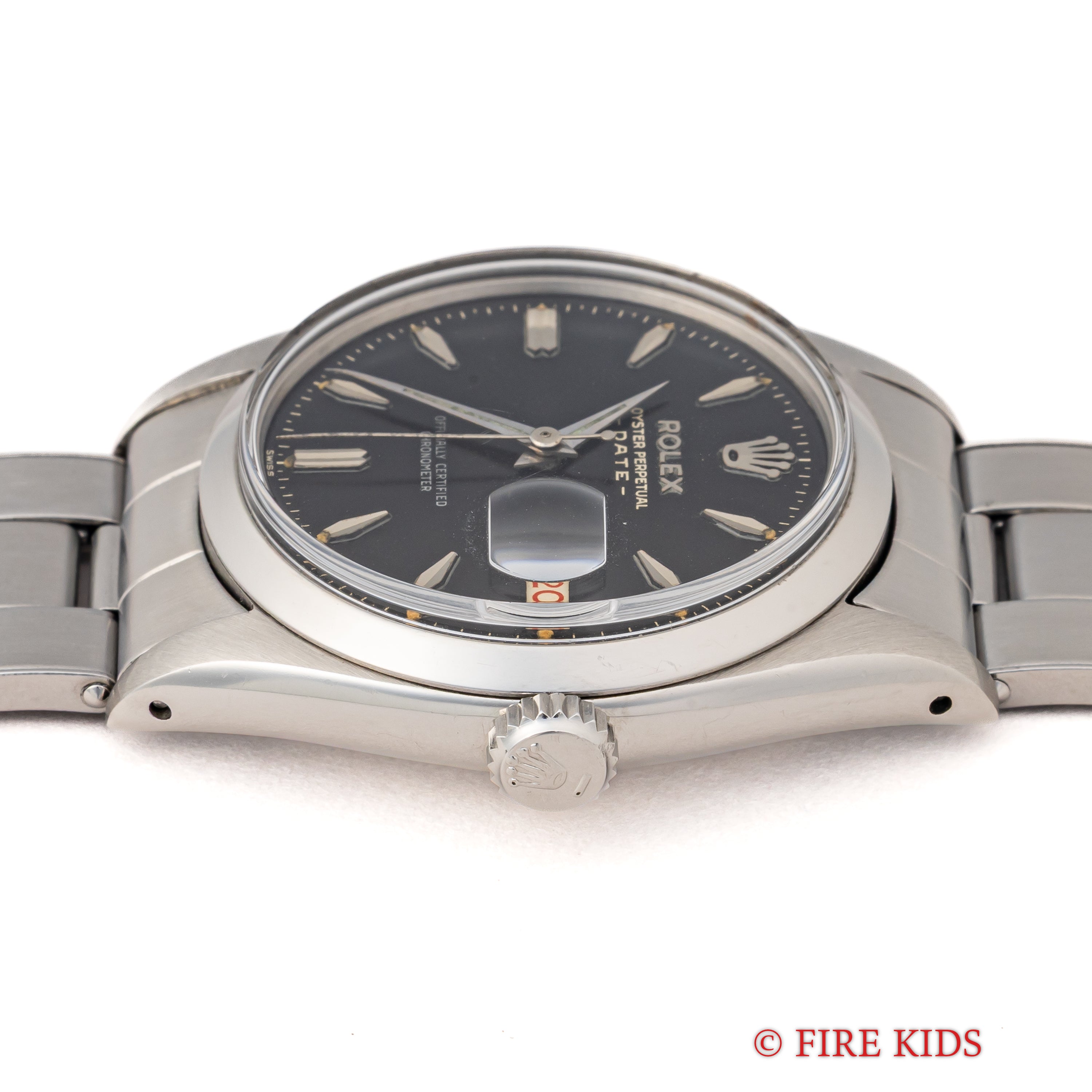 ロレックス オイスターパーペチュアルデイト Ref.6534 ブラックギルトダイヤル 1958年製 赤黒カレンダー 自動巻 Cal.1030 純正リベットブレス