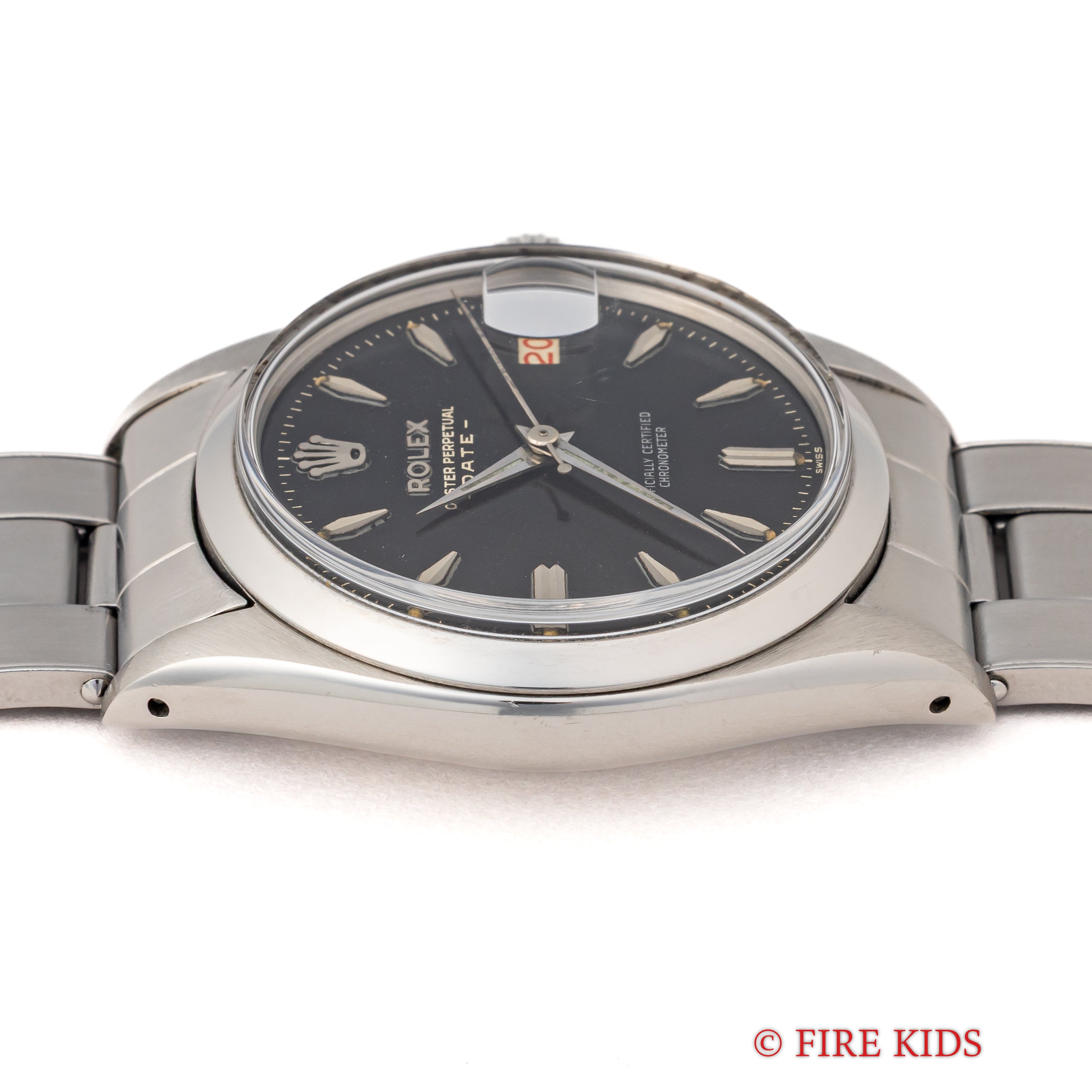 ロレックス オイスターパーペチュアルデイト Ref.6534 ブラックギルトダイヤル 1958年製 赤黒カレンダー 自動巻 Cal.1030 純正リベットブレス