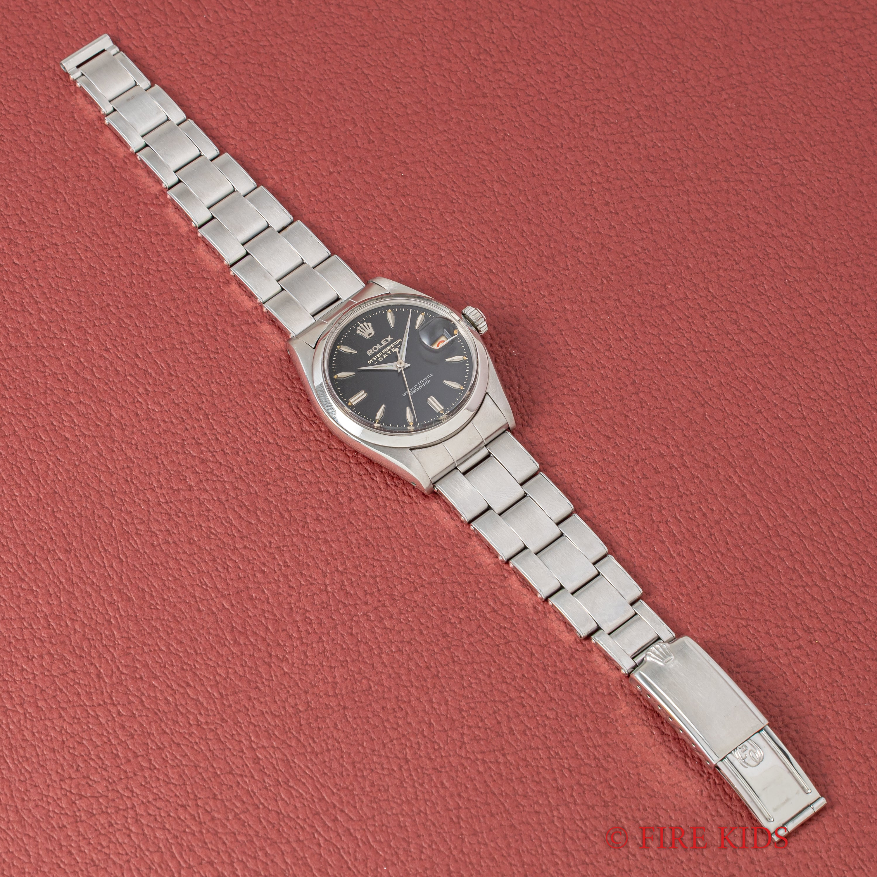 ロレックス オイスターパーペチュアルデイト Ref.6534 ブラックギルトダイヤル 1958年製 赤黒カレンダー 自動巻 Cal.1030 純正リベットブレス