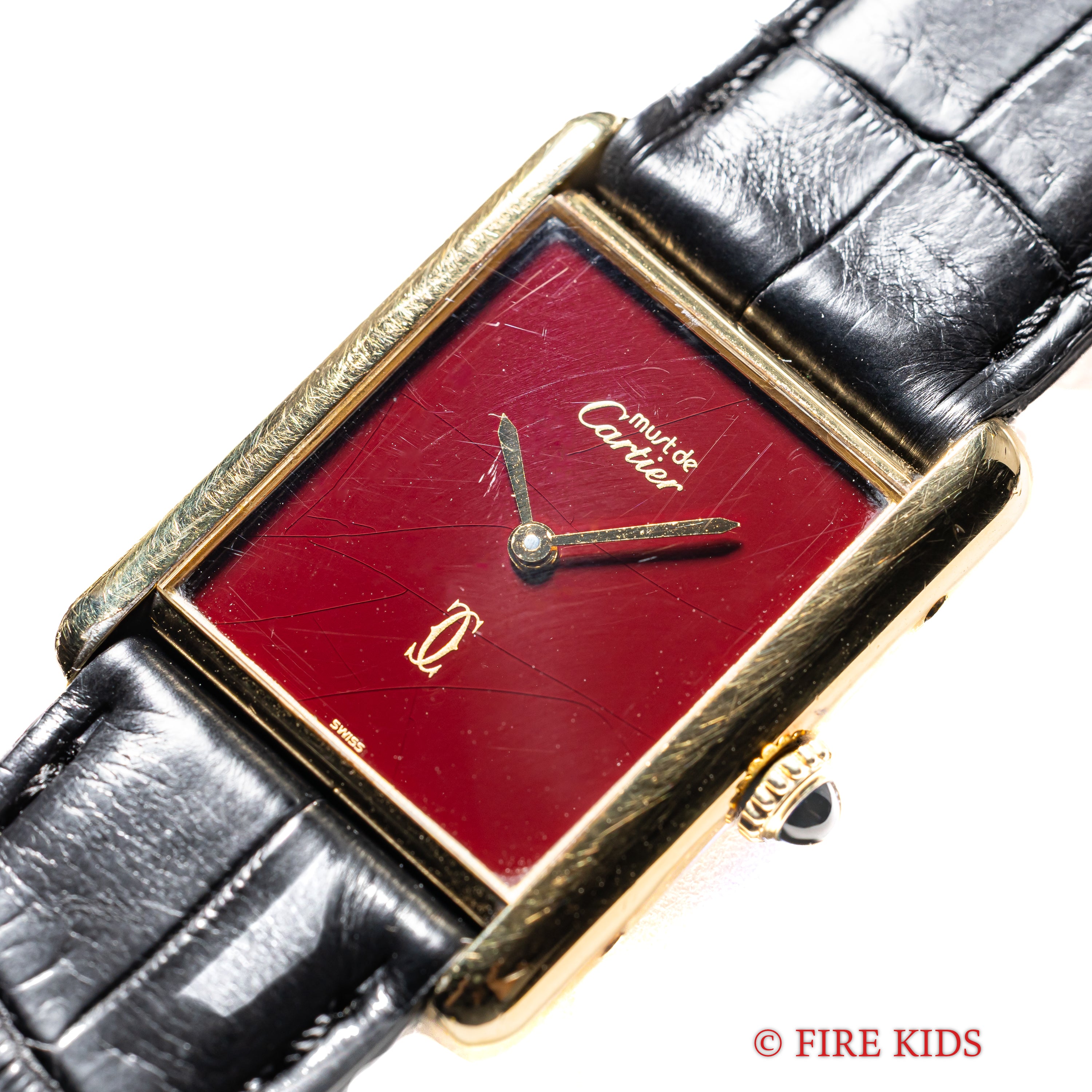 カルティエ マストタンク 1980年代製 LMサイズ 手巻き ガーネットダイヤル 純正Dバックル付き