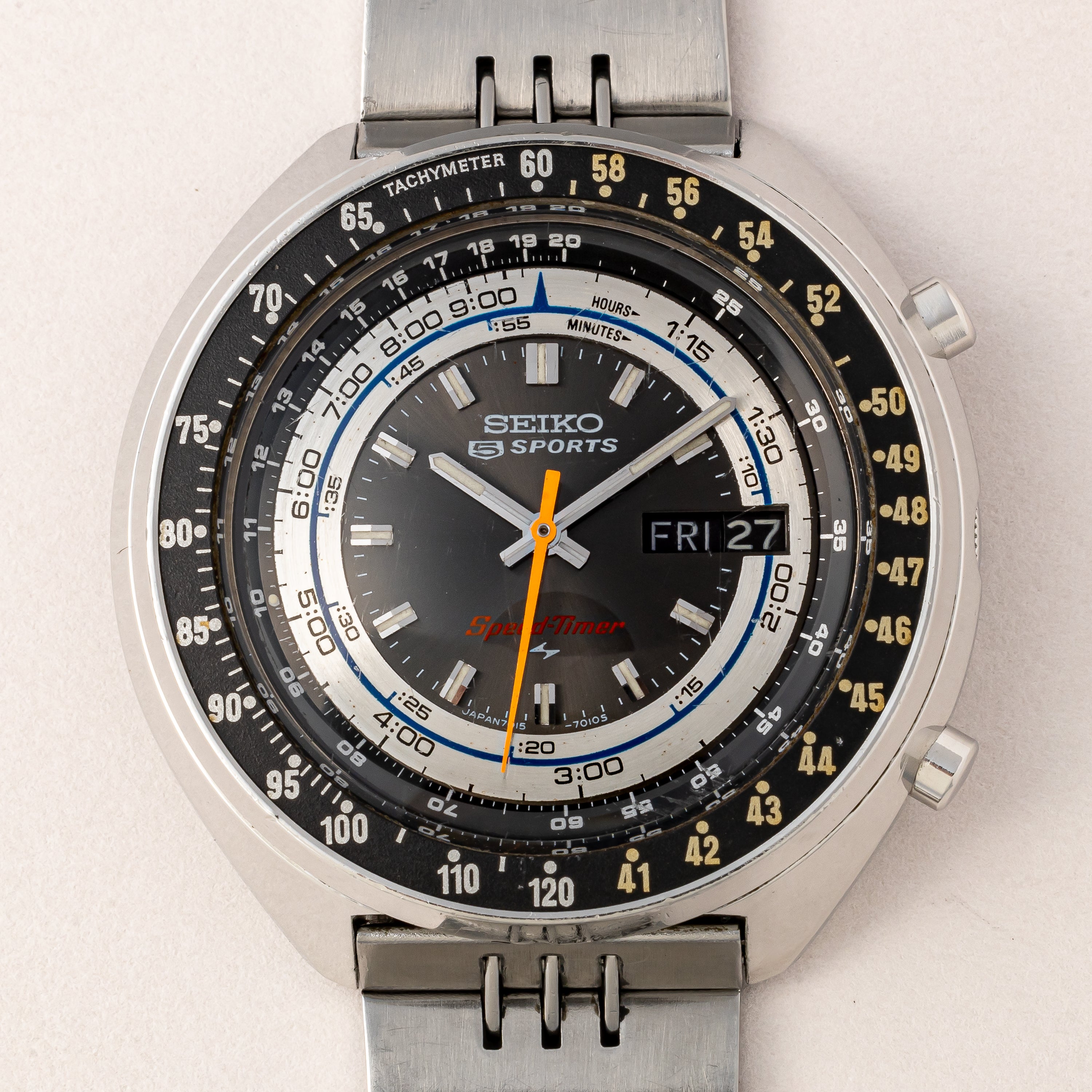 セイコー 5スポーツ スピードタイマー ラリーメーター1972年製 Ref.7015-7010 箱、ギャラ付き