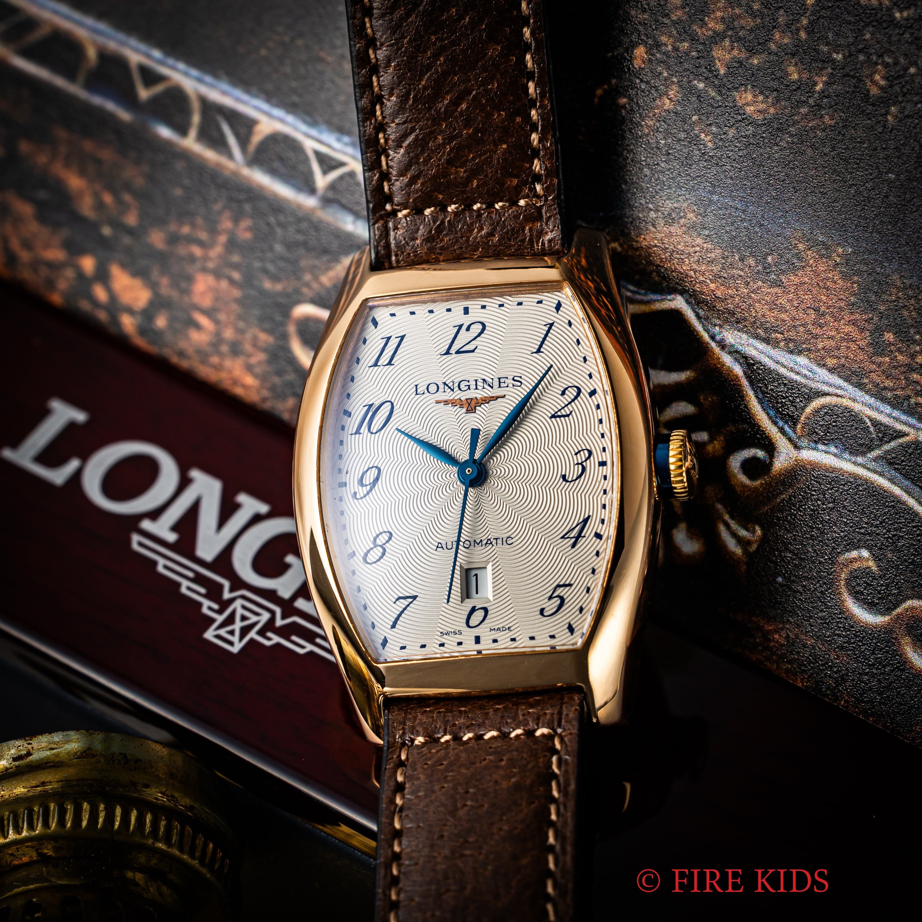 ロンジン エヴィデンツァ 1990年代製 18金無垢ピンクゴールド トノー型 純正GF尾錠付き 箱、ギャラ付き