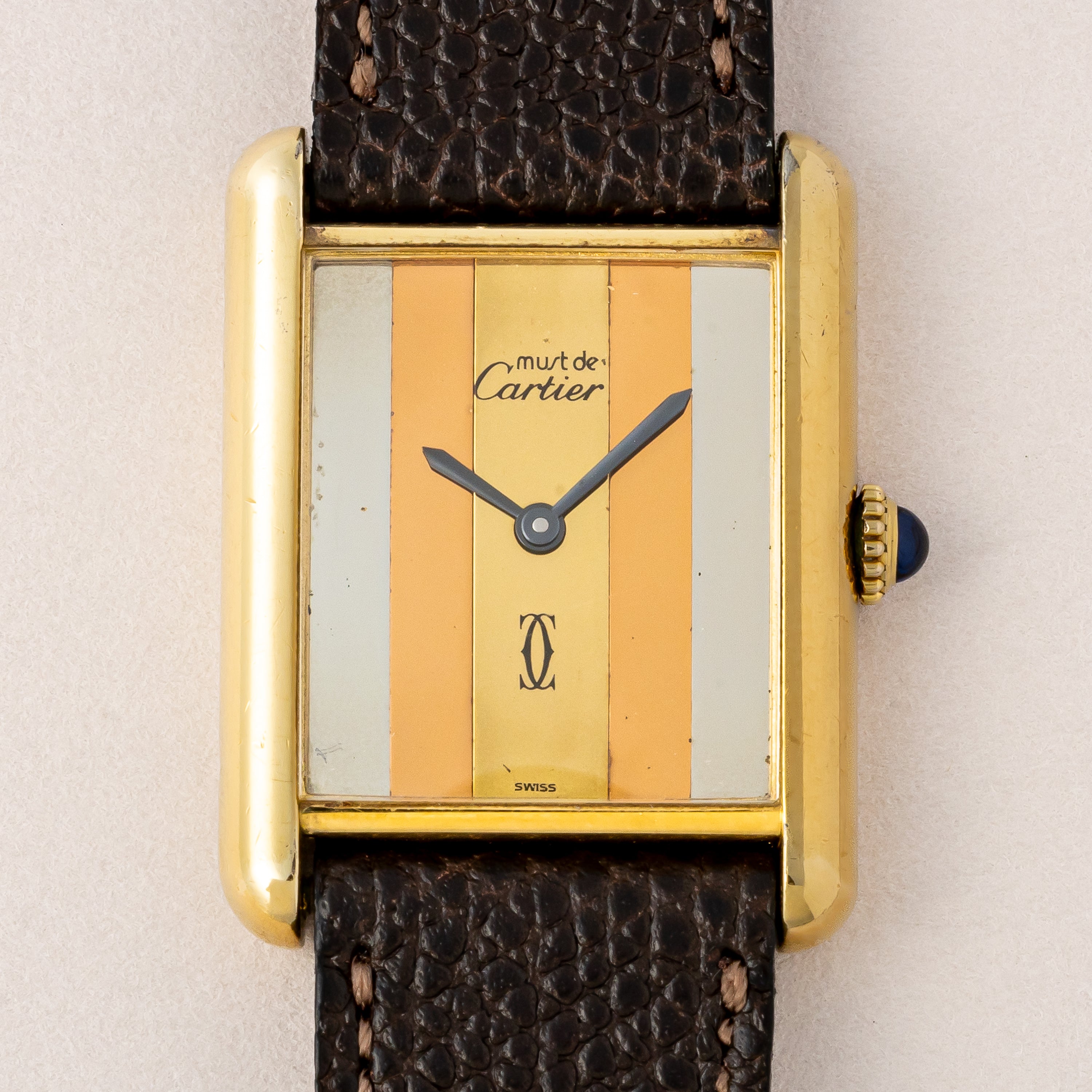 カルティエ マストタンク 1980年代製 LMサイズ 手巻き トリニティダイヤル 純正尾錠付き