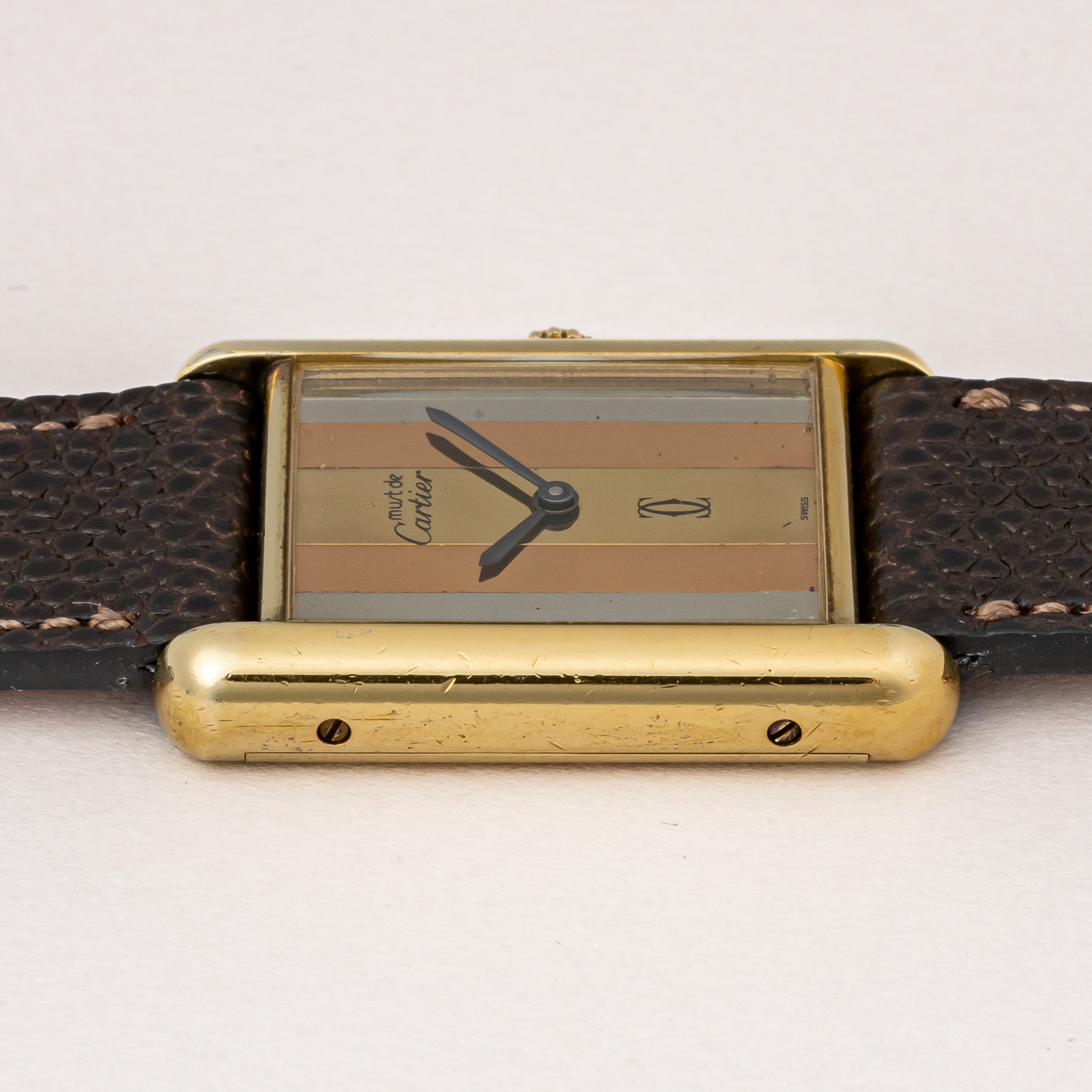 カルティエ マストタンク 1980年代製 LMサイズ 手巻き トリニティダイヤル 純正尾錠付き